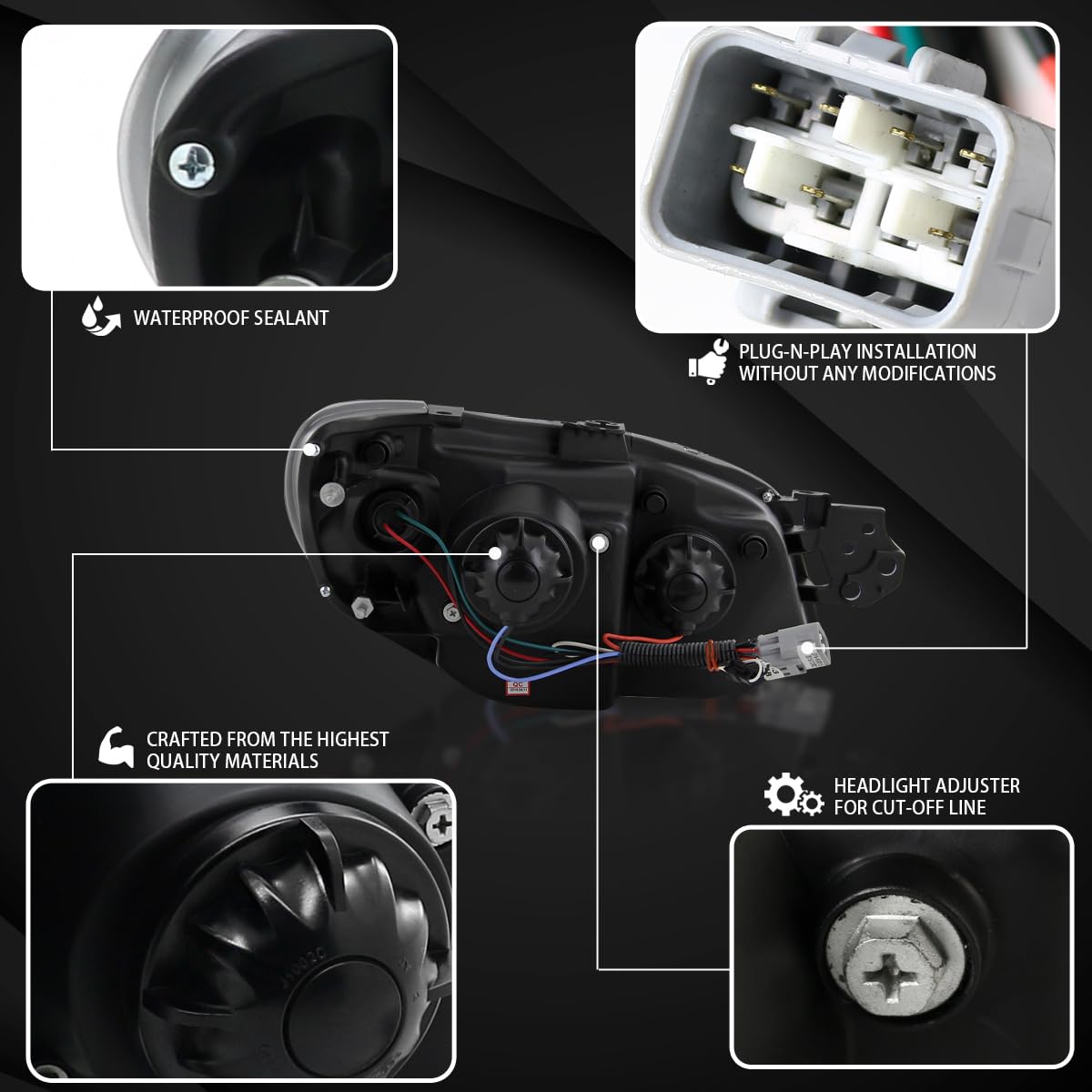 AUTOZENSATION Black Headlights Assembly with R8 LED Lamps - Compatible with 2006-2007 Subaru Impreza WRX (Left + Right Pair) | Durable Replacement for Foggy/Broken Lights | Perfect for Night Driving & Off-Road Adventures