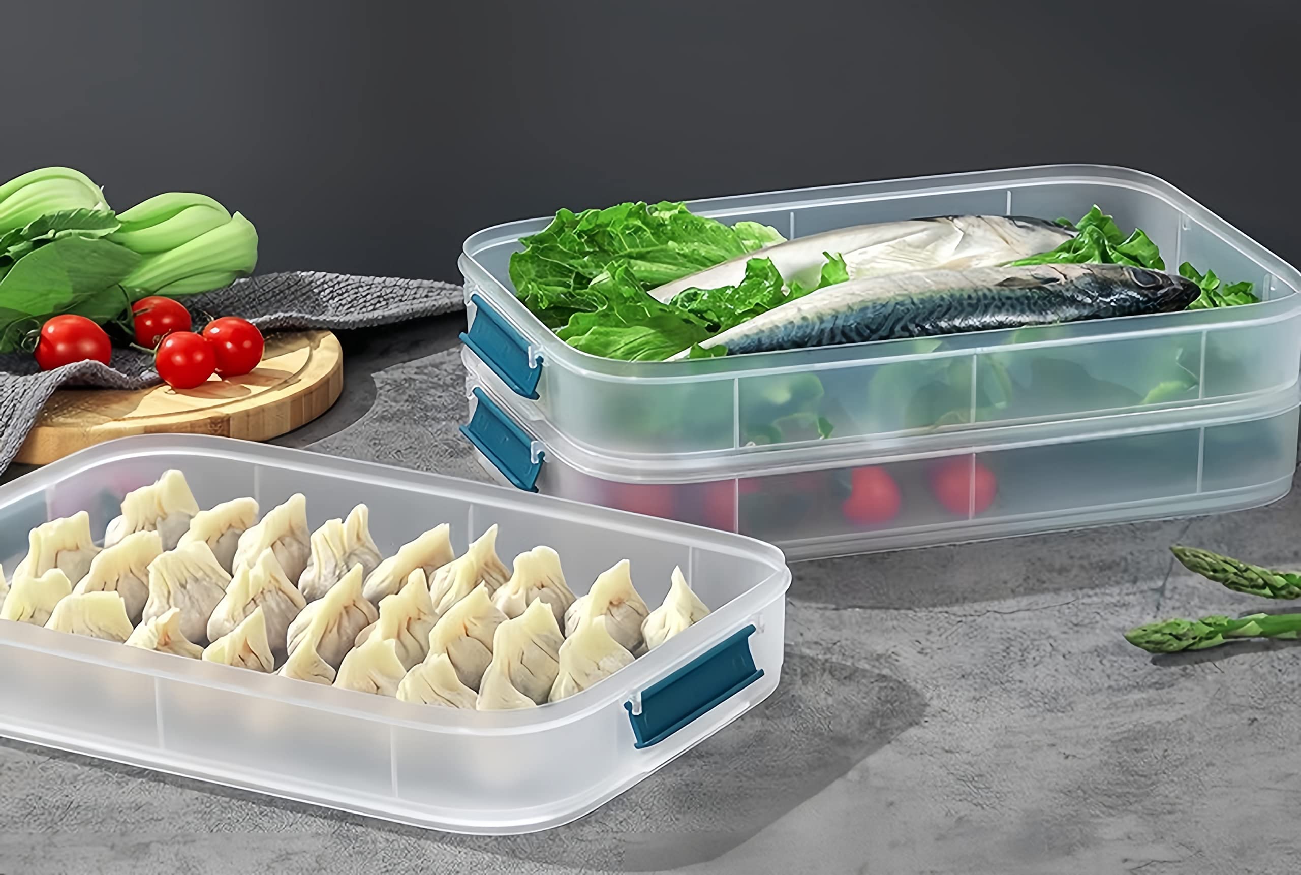 Airtight Plastic Bacon Keeper with Lids - Food Storage Container for Deli Meats, Cold Cuts & Cheese - Refrigerator & Freezer Safe - Low Profile Cookie Holder for Christmas Baking & Meal Prep Organization