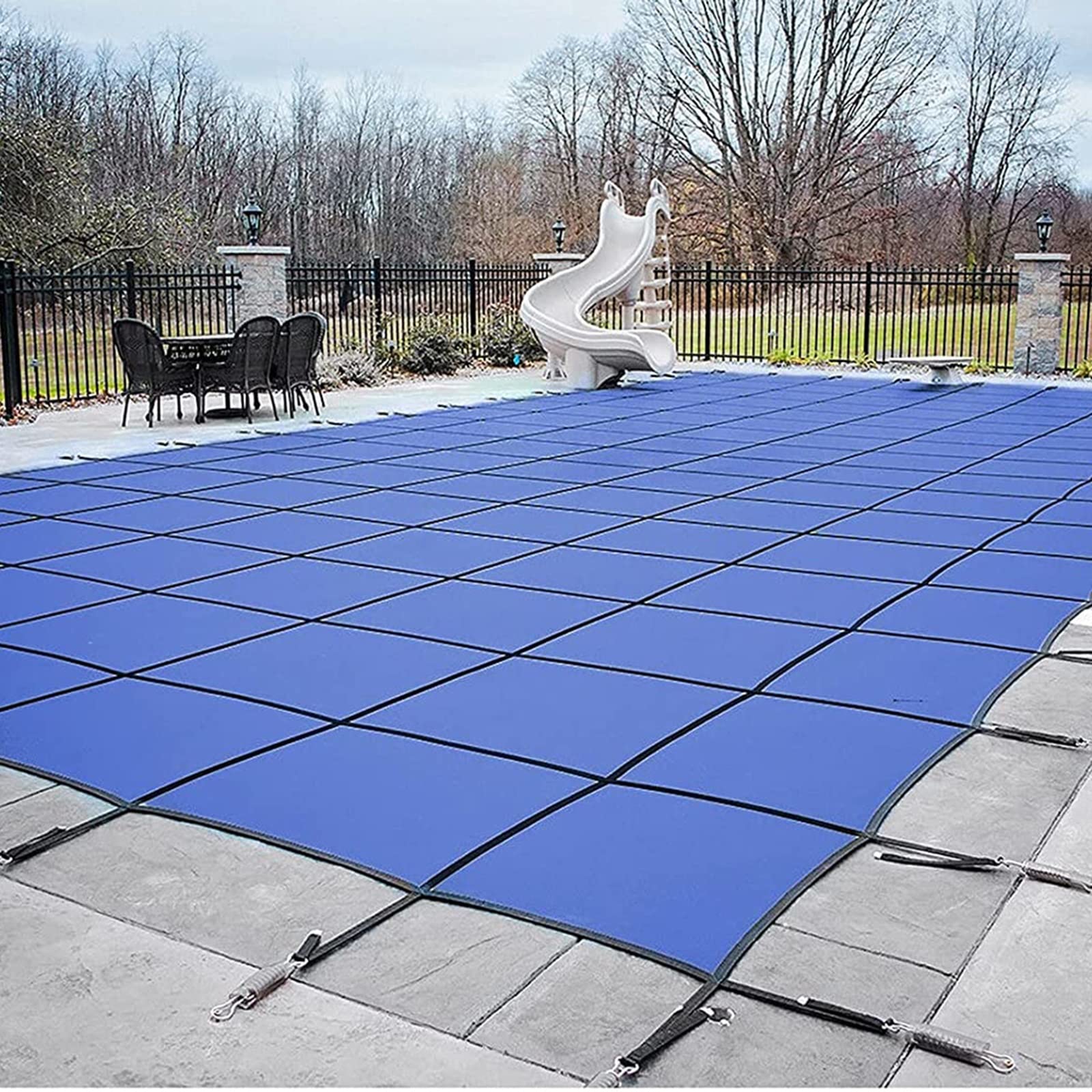Heavy Duty Winter Pool Cover Mesh - 200x300cm (6ftx10ft) Rectangle Safety Cover for Inground & Above Ground Swimming Pools - Child & Pet Proof Blue Mesh with Secure Fittings - Perfect for Winter Protection & Year-Round Safety