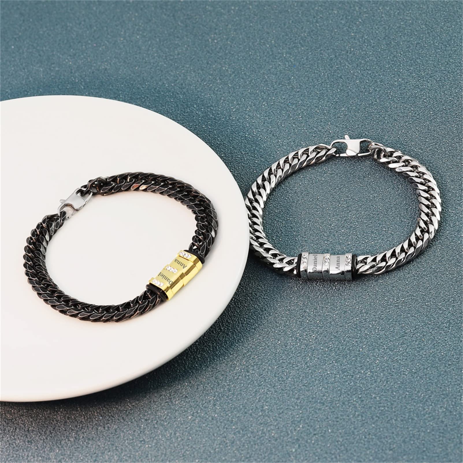 BAUMA AUTO Stainless Steel Cuban Chain Link Bracelet - Personalized with 1-6 Custom Names for Men & Women | Fashion Jewelry Gift for Anniversary, Birthday & Everyday Wear