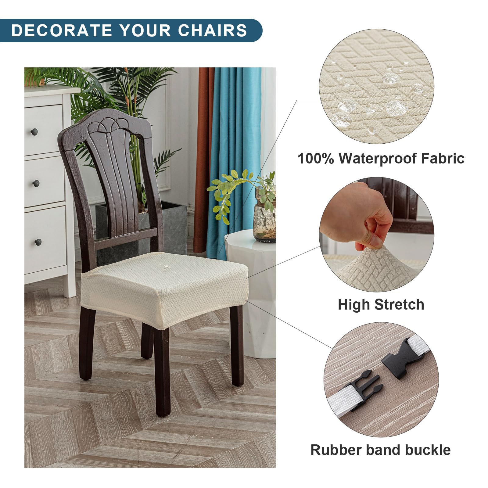 Waterproof Dining Chair Covers 4-Pack - Beige for Home & Restaurant Use