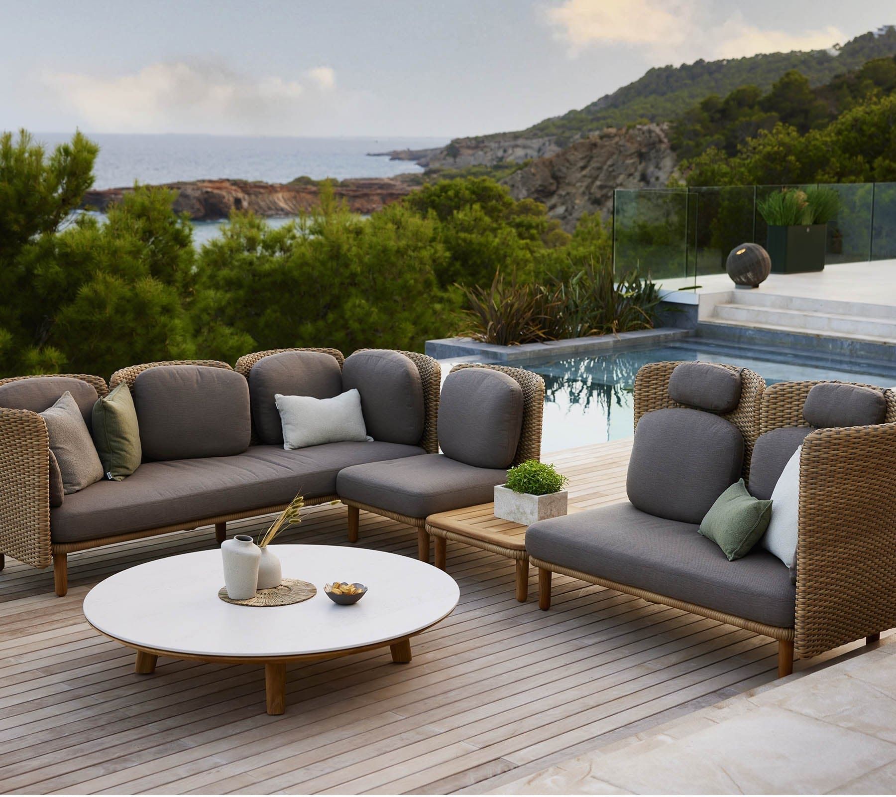 Premium Outdoor Corner Sofa Set with Teak Coffee Table - Waterproof & Durable Patio Furniture for Garden, Poolside, and Backyard Relaxation