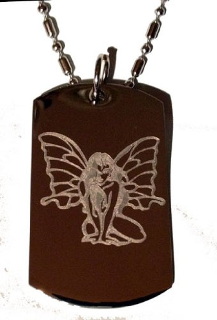 Sexy Butterfly Fairy Princess Dog Tag Necklace - Military Style Luggage Tag & Keychain for Women - Perfect for Cosplay, Costume Parties & Gothic Fashion Accessories