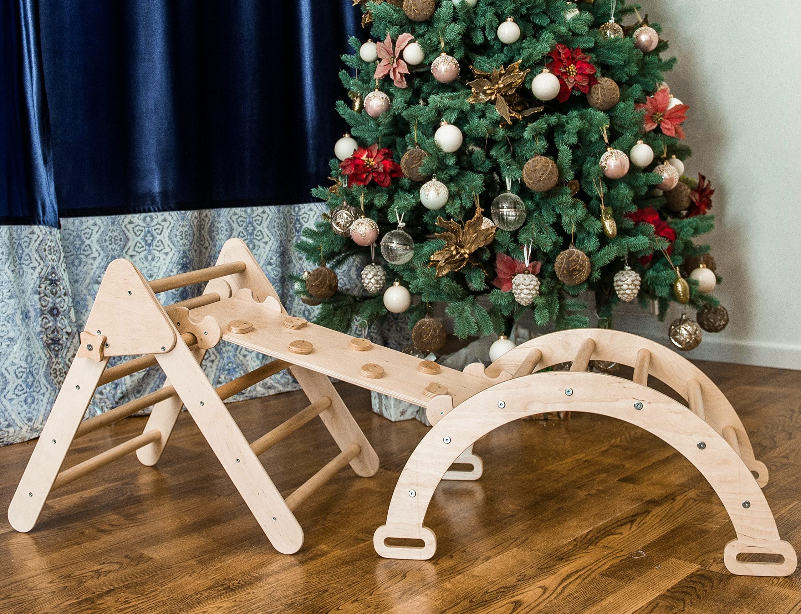 WoodenLikes Set of 3 Montessori Climbing Triangle for Kids & Toddlers - Indoor Jungle Gym with Slide & Arch Ramp - Safe Climbing Toys for Children Ages 1-5 - Perfect for Home Playrooms, Daycares & Montessori Classrooms