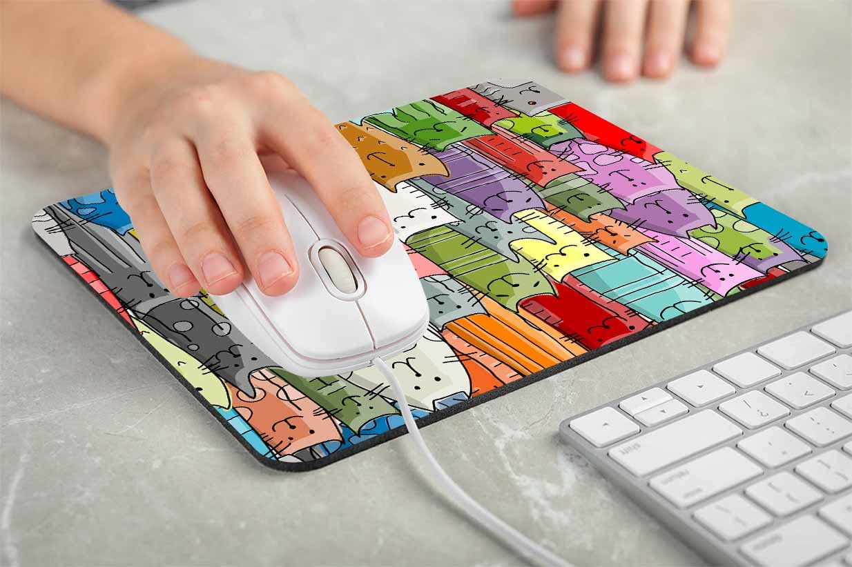 Custom Cartoon Cat Mouse Pad - Colorful Non-Slip Rubber Gaming Mousepad for Computer & Laptop - Perfect for Office, Gaming & Home Workspace Setup