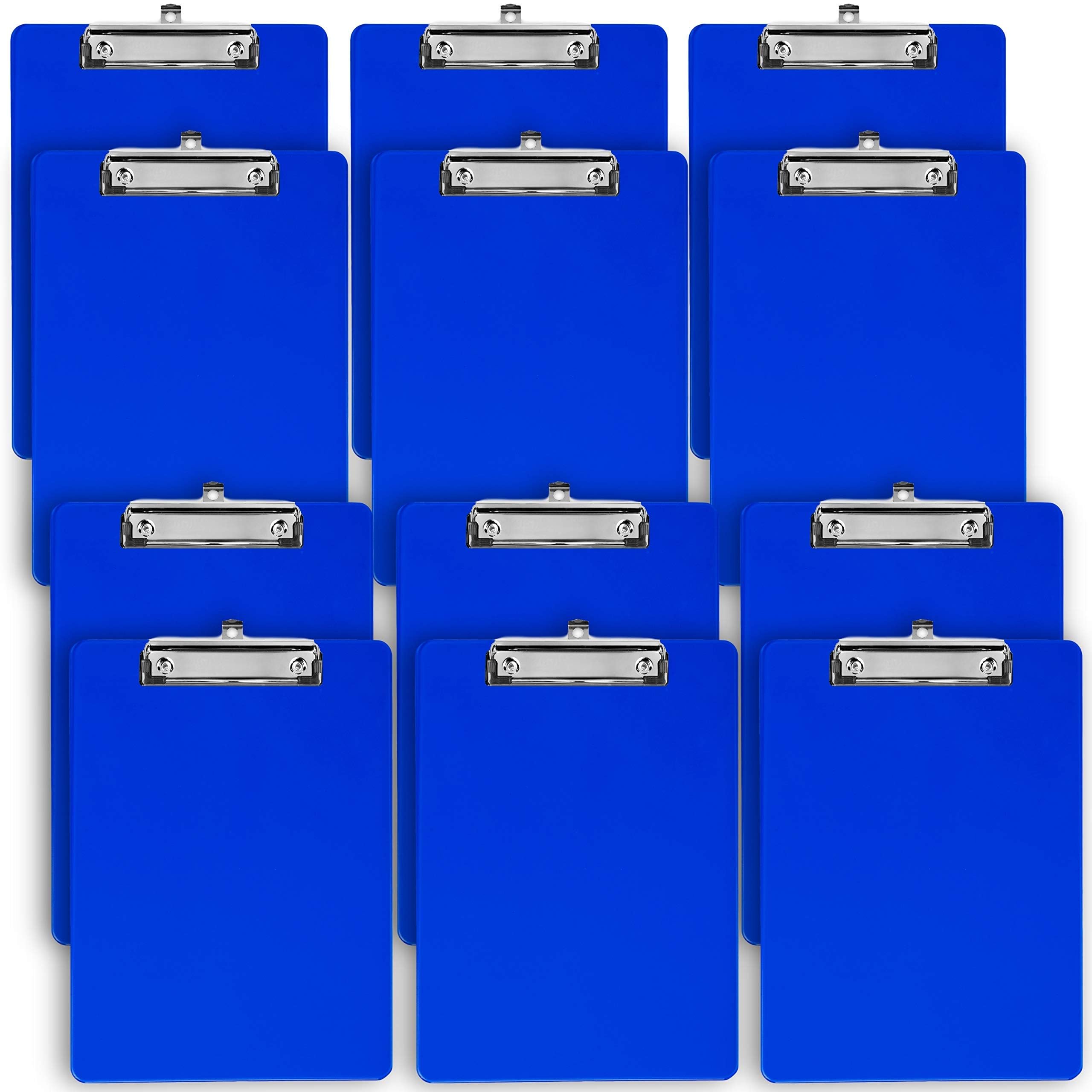 Blue Plastic Clipboard with Low Profile Clip (Pack of 12) - Letter Size Flat Clip Clipboard, A4 Acrylic Clipboard for School, Office & Home Use | Back to School Supplies, College Essentials & Work Organization