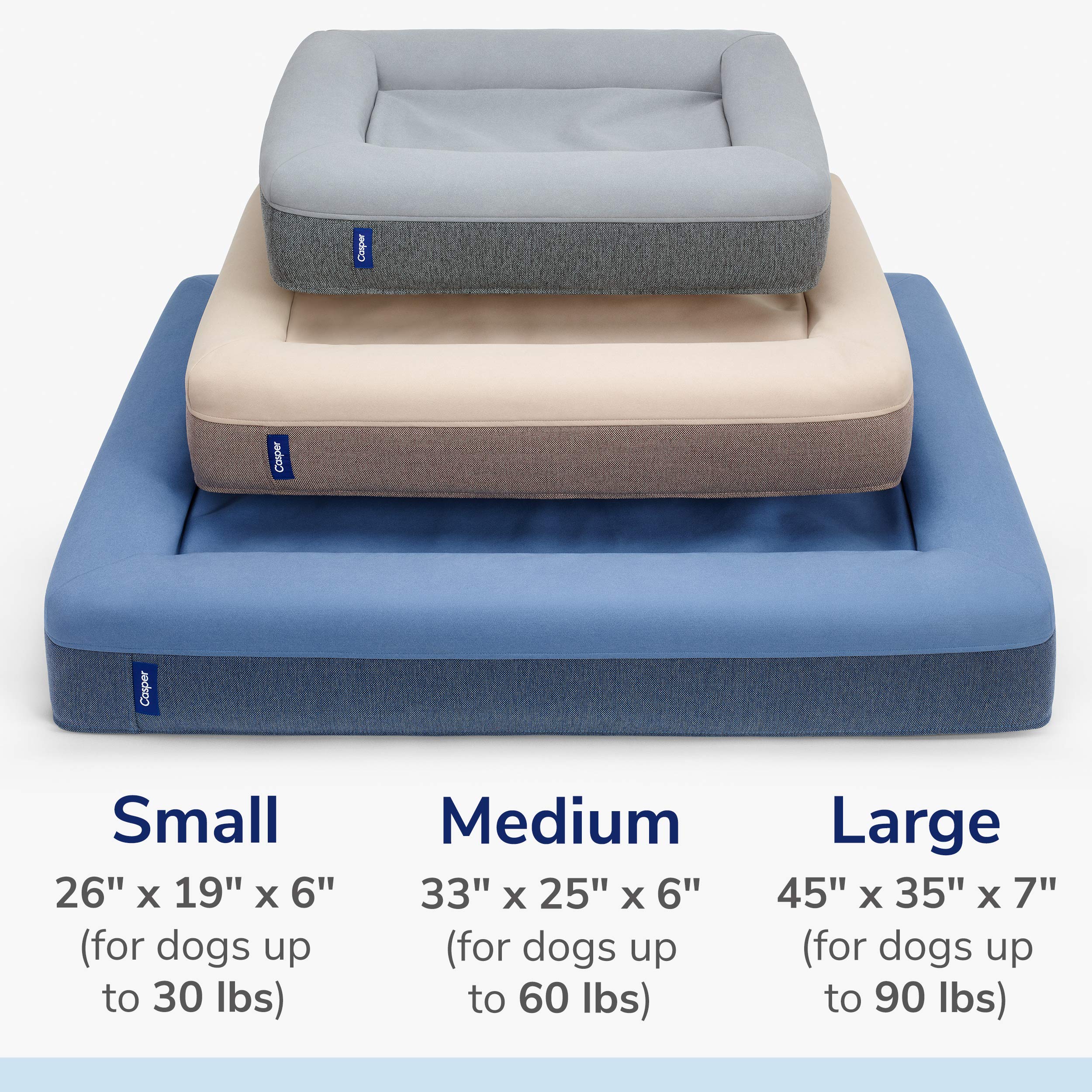 Premium Casper Memory Foam Dog Bed - Medium Size Plush Orthopedic Pet Bed for Dogs & Puppies, Blue - Perfect for Bedrooms, Living Rooms & Pet-Friendly Spaces