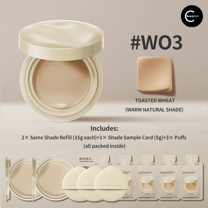 Marie Dalgar Seed Essence Cushion - Hydrating BB Cream Foundation with SPF, Lightweight & Long Lasting for Daily Makeup & On-the-Go Touch Ups