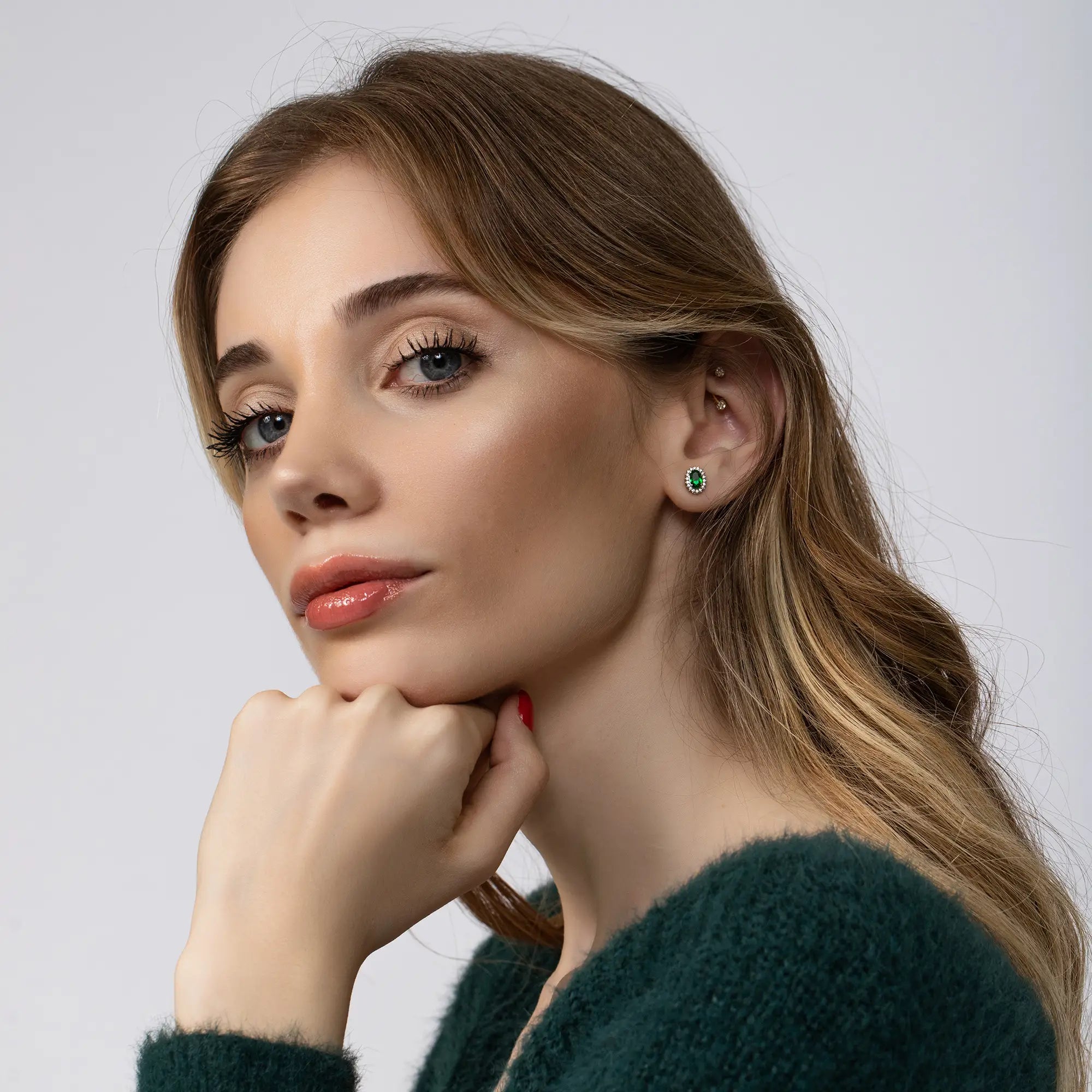 Emerald Stud Earrings for Women - 14K Gold Plated Genuine Green Gemstone Earrings - Perfect for Weddings, Parties & Everyday Elegance