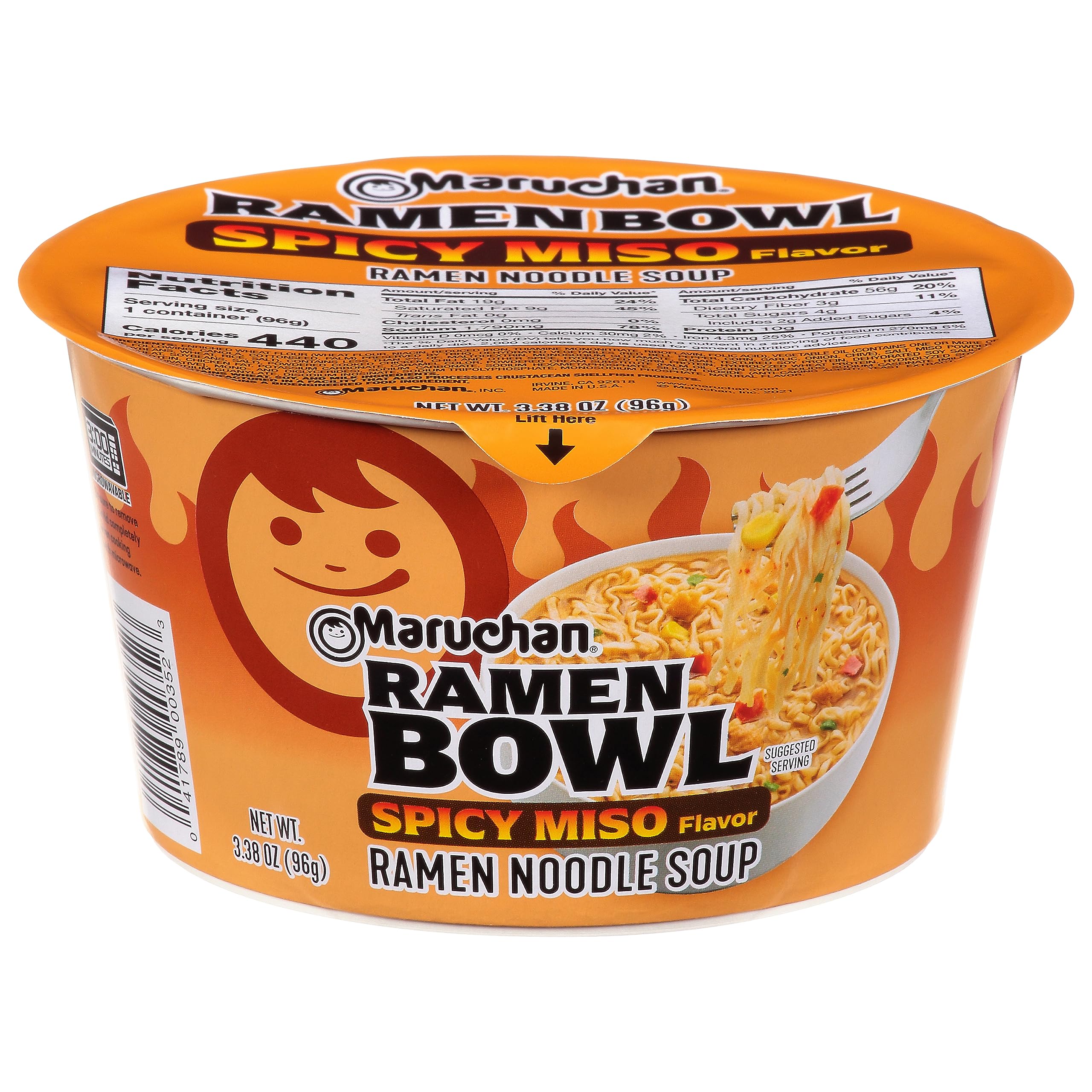 Maruchan Bowl Spicy Miso Ramen Soup - Microwaveable Instant Noodles (3.38 Oz, 6-Pack) | Quick Lunch, College Dorm Meals & Emergency Food Supply