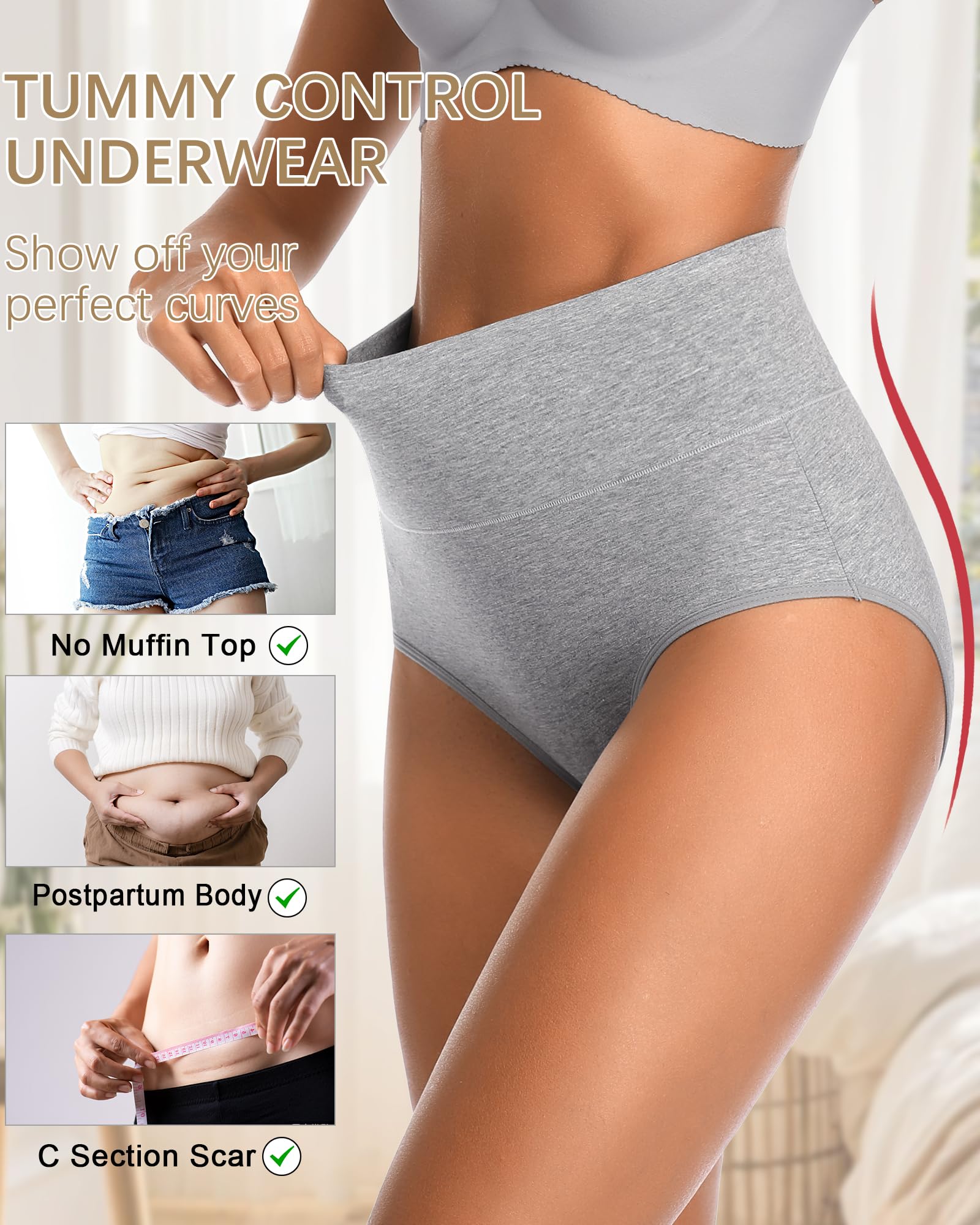 CULAYII Women's High Waisted Cotton Underwear - Tummy Control Panties, Breathable Full Coverage Postpartum Briefs for Comfort & Shapewear - Perfect for Maternity, Everyday Wear & Post-Surgery Recovery