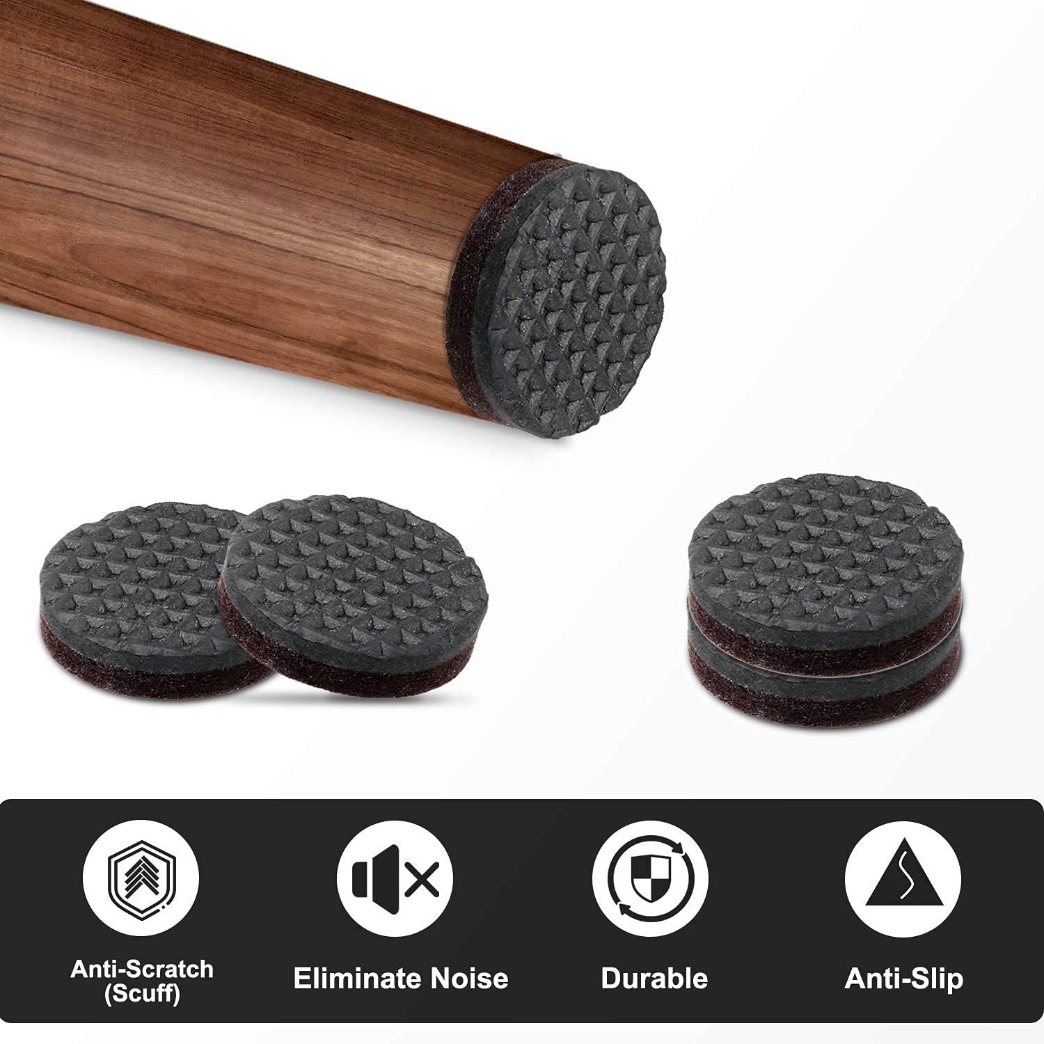 Yelanon Non-Slip Furniture Pads - 24 Pack 2-Inch Self-Adhesive Rubber Grippers for Hardwood Floors | Anti-Skid Furniture Leg Protectors for Couches, Chairs & Tables | Prevents Scratches & Noise on Wooden Floors