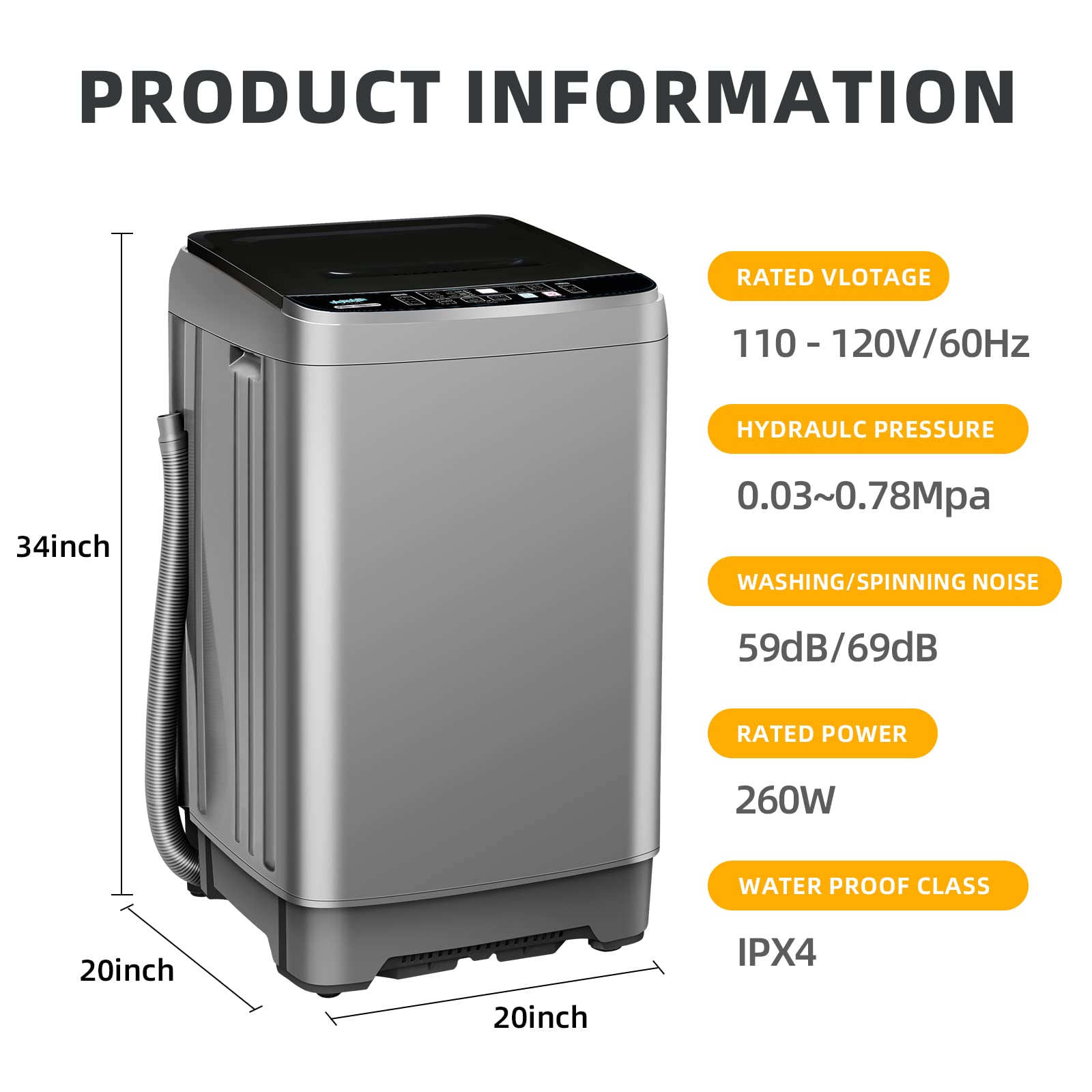 17.7lbs Full-Automatic Portable Washing Machine - 10 Programs, Compact Washer for Apartments, Dorms, RVs & Small Spaces (Grey) - Perfect for Laundry in Tight Spaces & On-the-Go