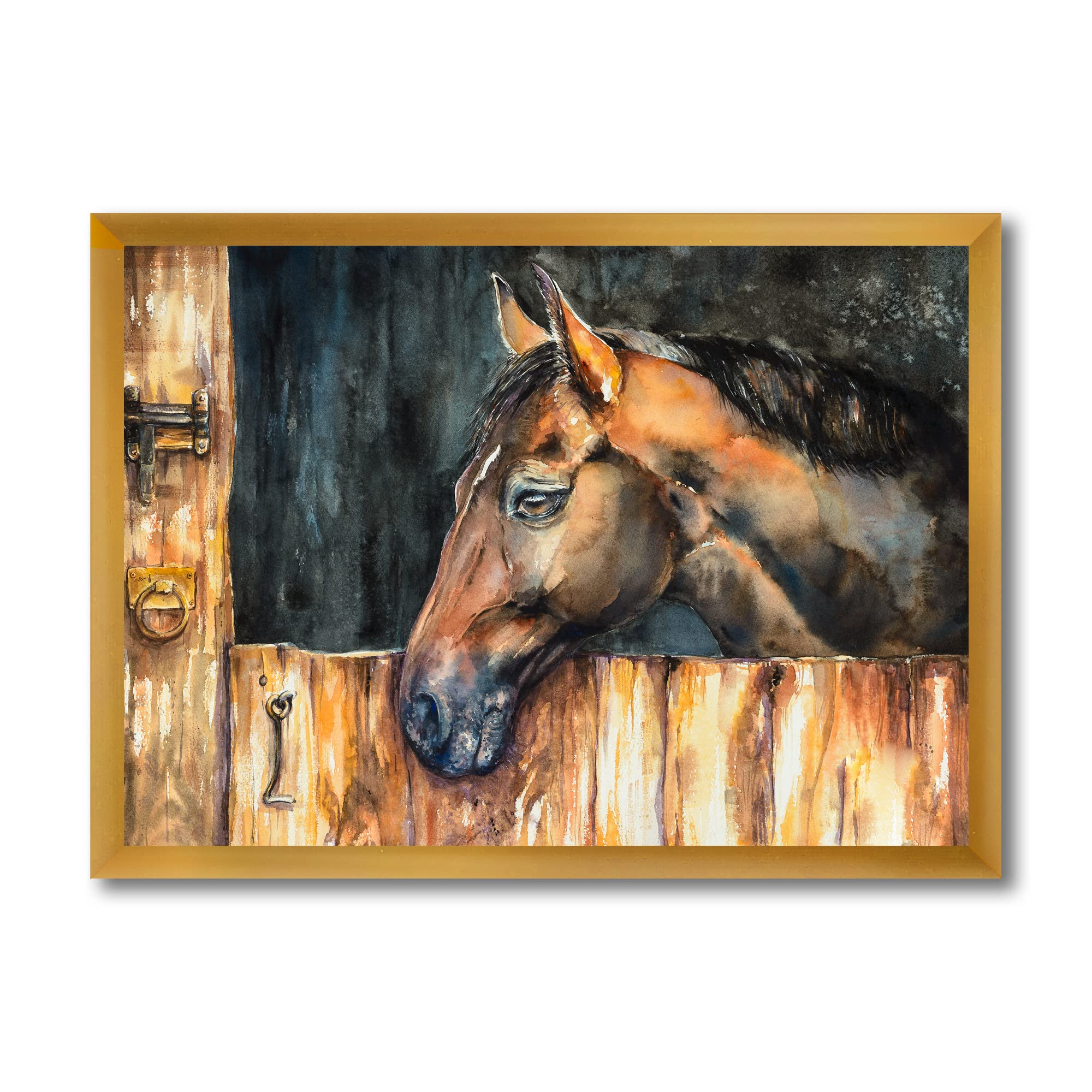 DesignQ Horse Head Wall Art - Farmhouse Decor Framed Stable Painting for Living Room, Bedroom & Office