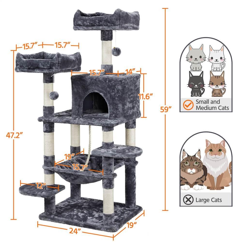 Yaheetech 59 Inch Cat Tree Condo for Medium & Large Cats - Multi-Level Cat Tower with Scratching Posts, Perches & Hideaway for Indoor Cats - Perfect for Play, Rest & Climbing in Home or Office