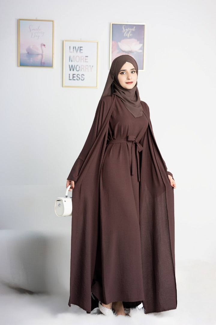 Lea 2 Piece Abaya Set in Coffee Brown - Modest Muslim Prayer Dress for Women | Perfect for Eid, Ramadan & Daily Wear