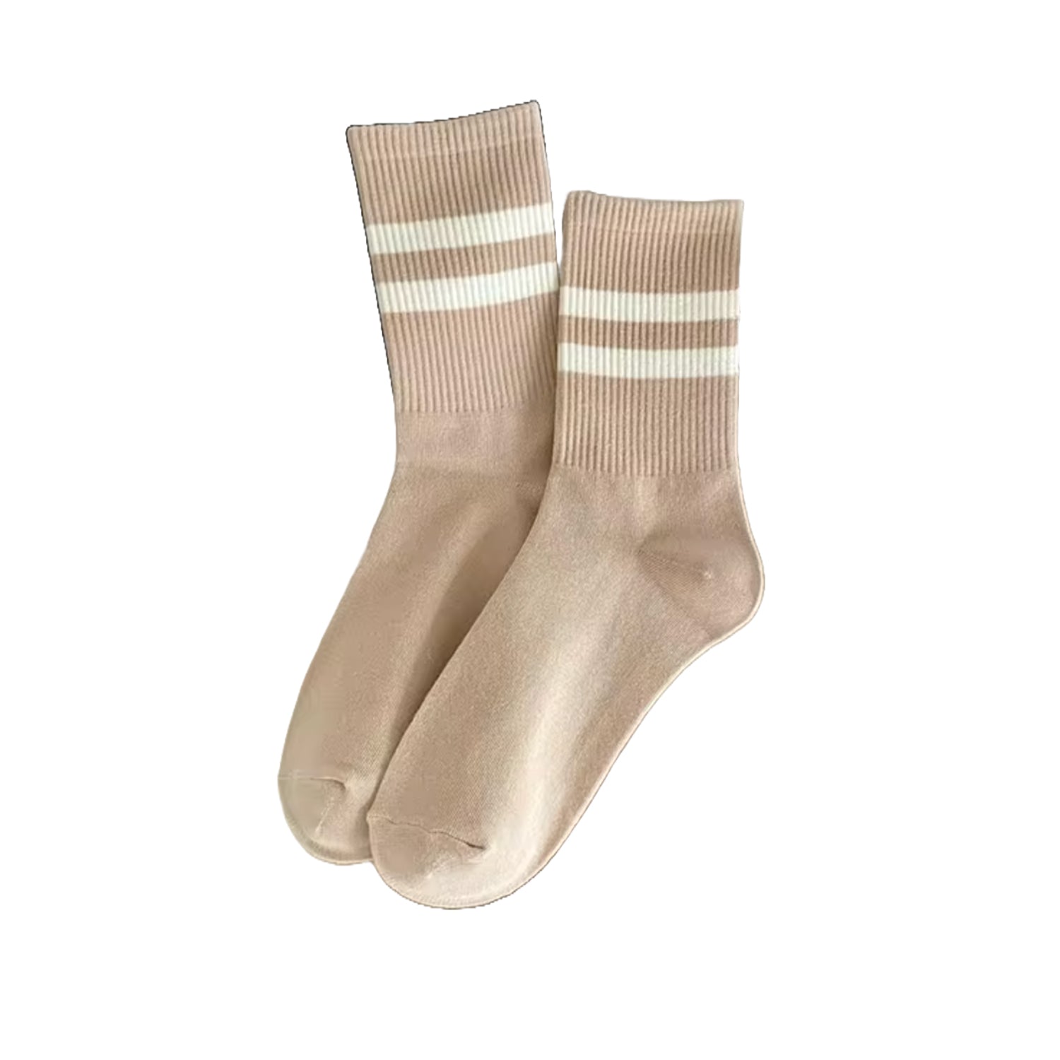 FLOOF Striped Crew Socks in Khaki - Comfortable Cotton Casual Socks for Men & Women - Perfect for Everyday Wear, Work, and Outdoor Activities