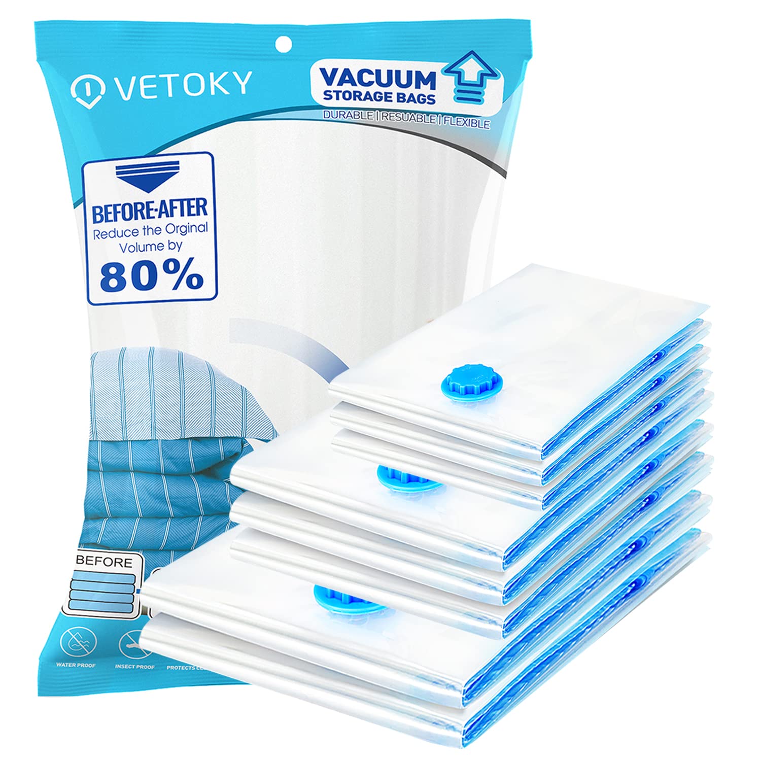 8 Pack Vacuum Storage Bags - Space Saver Bags (2 Jumbo/3 Large/3 Small) for Clothes, Comforters, Blankets & Bedding | Save 80% Storage Space | Perfect for Travel, Seasonal Storage & Home Organization