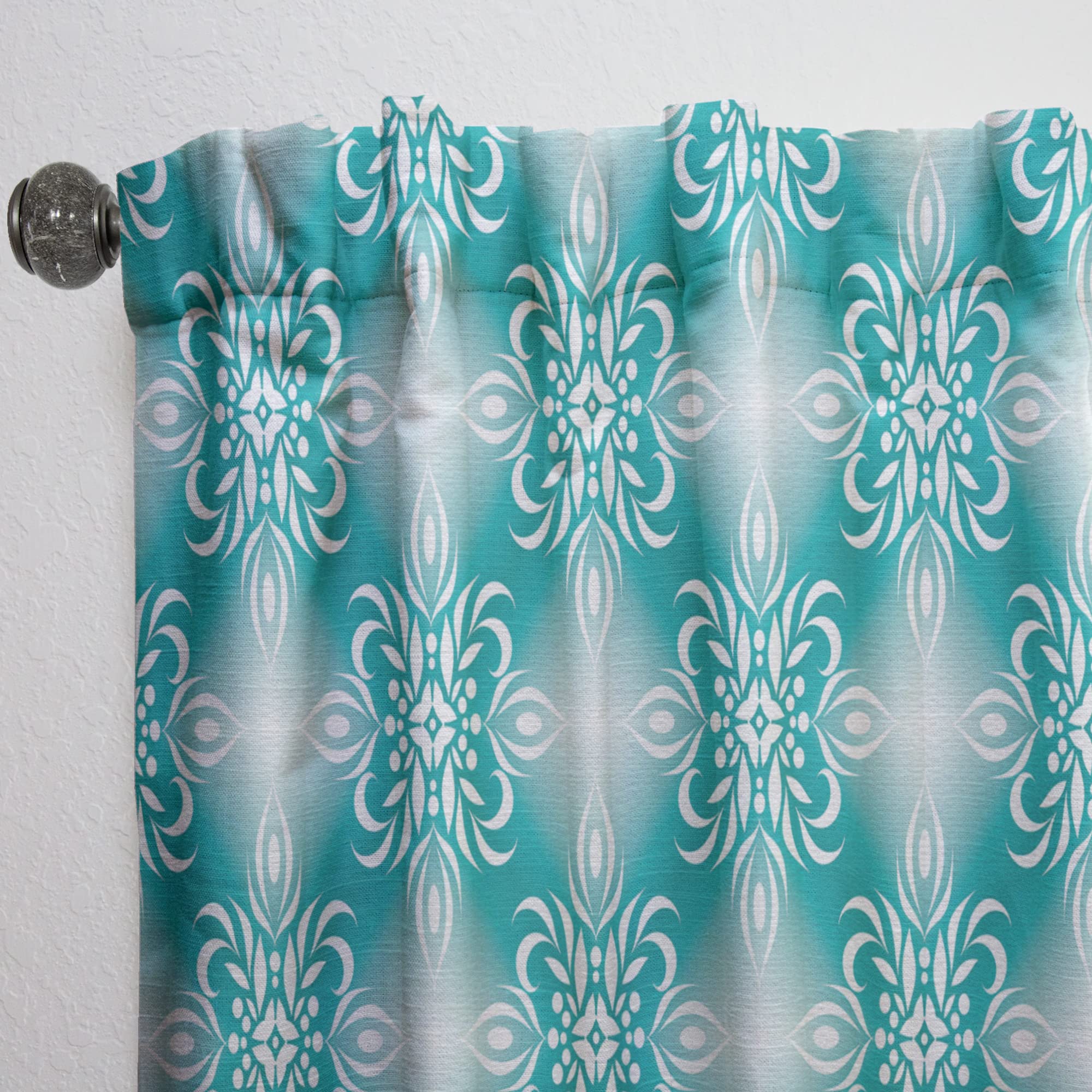 DesignQ Retro Turquoise Pattern Thermal Insulated Curtains - Single Panel 52x108 - Elegant Window Drapes for Bedroom & Living Room - Perfect for Home Decor & Light Blocking
