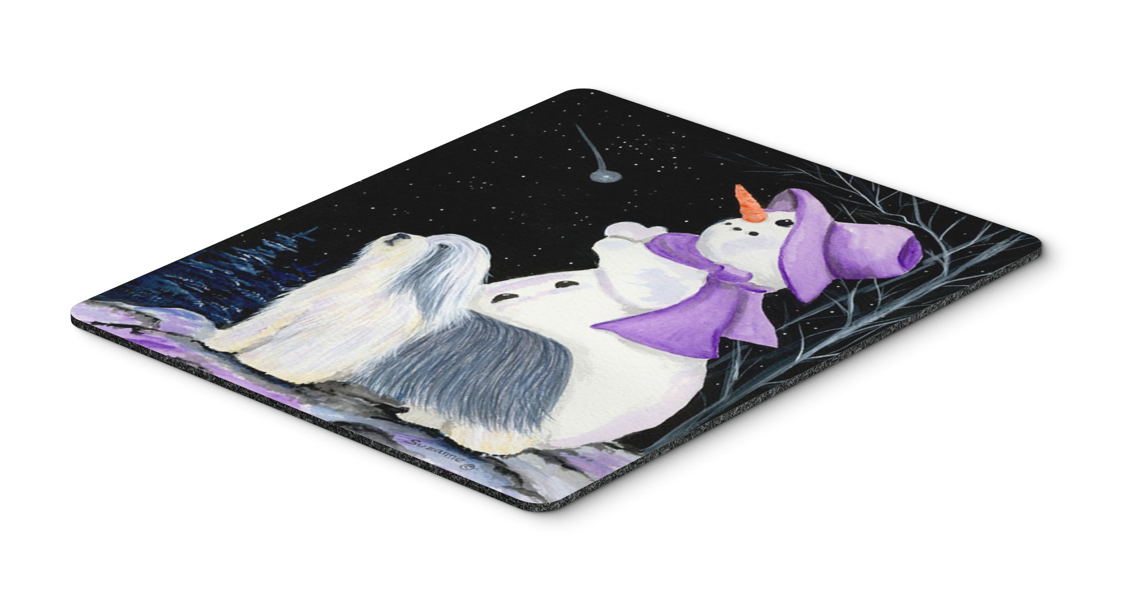 Snowman with Bearded Collie Mouse Pad - Non-Slip Large Desk Mat for Home Office, Gaming & Computer Work - Heat Resistant Trivet & Hot Pad - Washable Surface for Laptops & PCs (Perfect for Winter Decor & Cozy Workspaces)