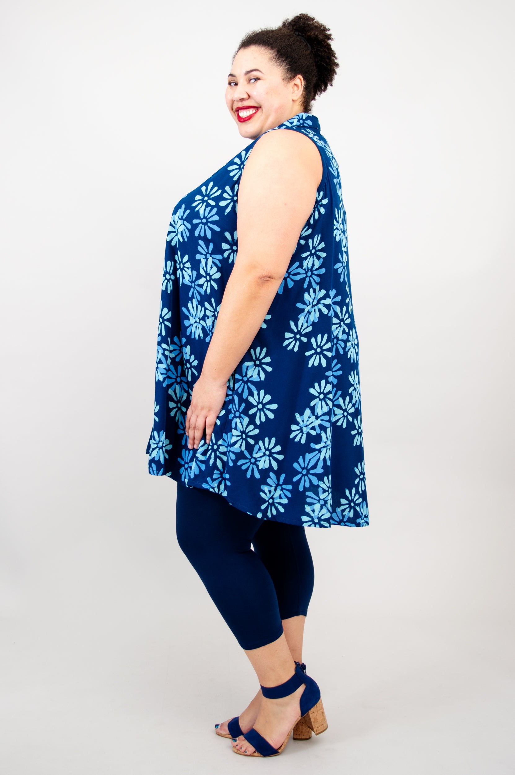 Cissy Tank Top for Women - Daisy Cobalt Blue Floral Print Summer Casual Shirt | Perfect for Beach Outings, Yoga, and Everyday Wear