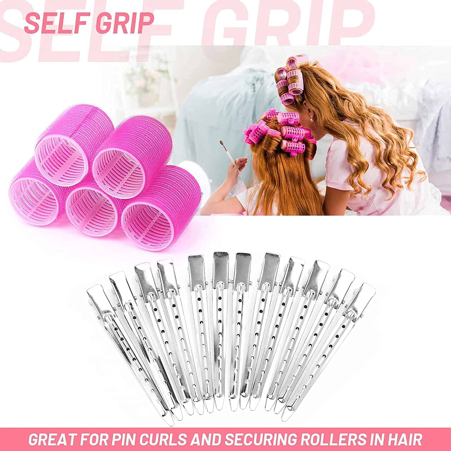 SIYAA 6Pcs Jumbo Self-Grip Hair Rollers Set with Stainless Steel - Perfect for Salon-Quality Curls at Home, Parties & Special Occasions