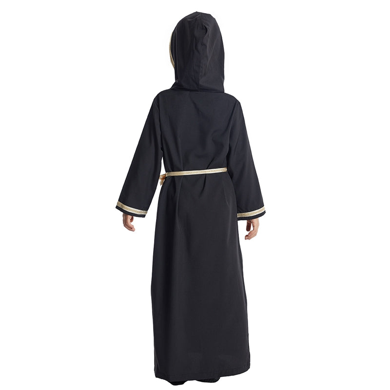Elegant Middle Eastern Arab Girl Hooded Abaya Dress - Modest Islamic Clothing for Women & Teens - Perfect for Prayer, School, and Special Occasions