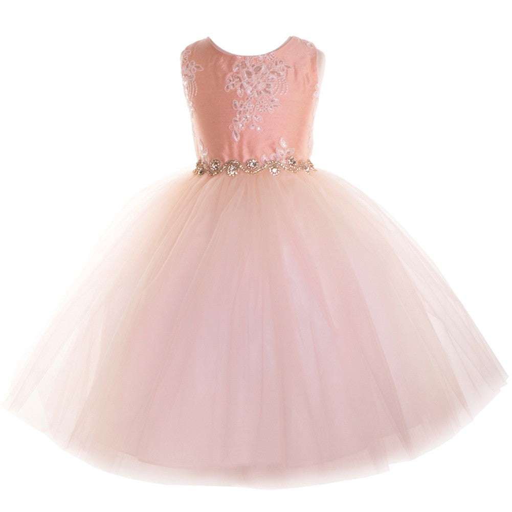 Big Girls Blush Beaded Applique Junior Bridesmaid Dress Size 8-12 | Elegant Flower Girl & Wedding Party Attire