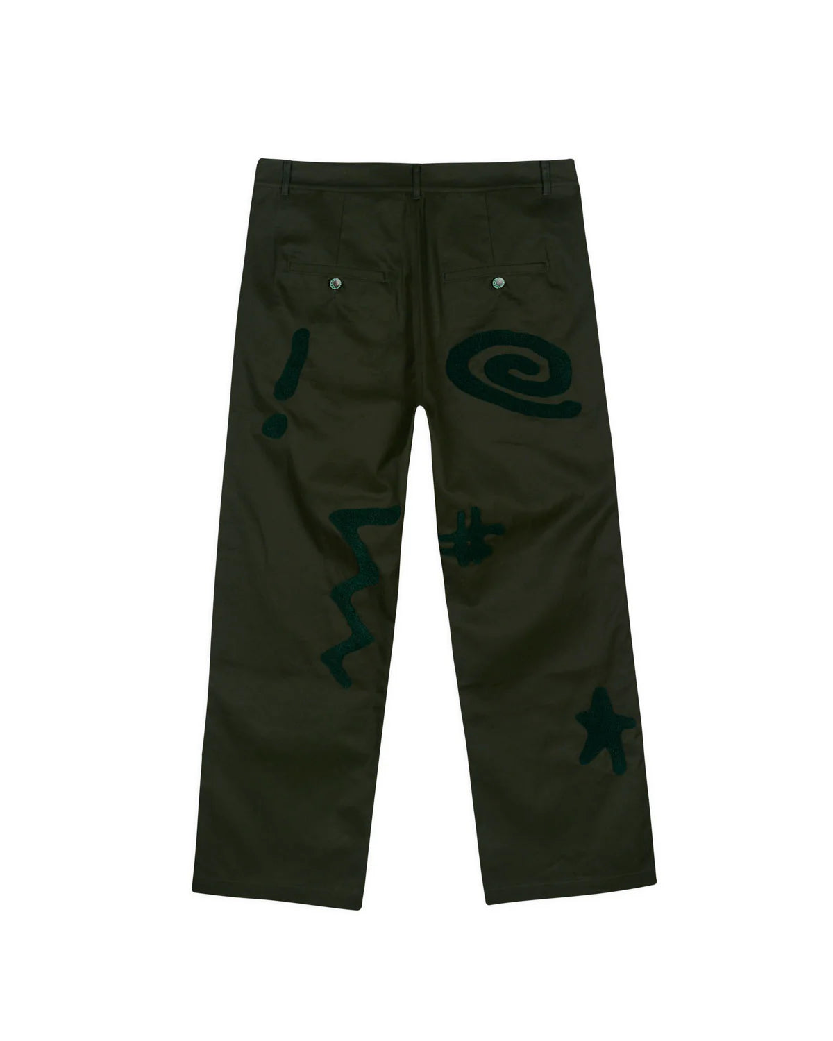 Chenille Symbols Four Pocket Pants - Deep Green | Comfortable & Stylish Casual Wear for Men & Women | Perfect for Outdoor Activities, Hiking & Everyday Use
