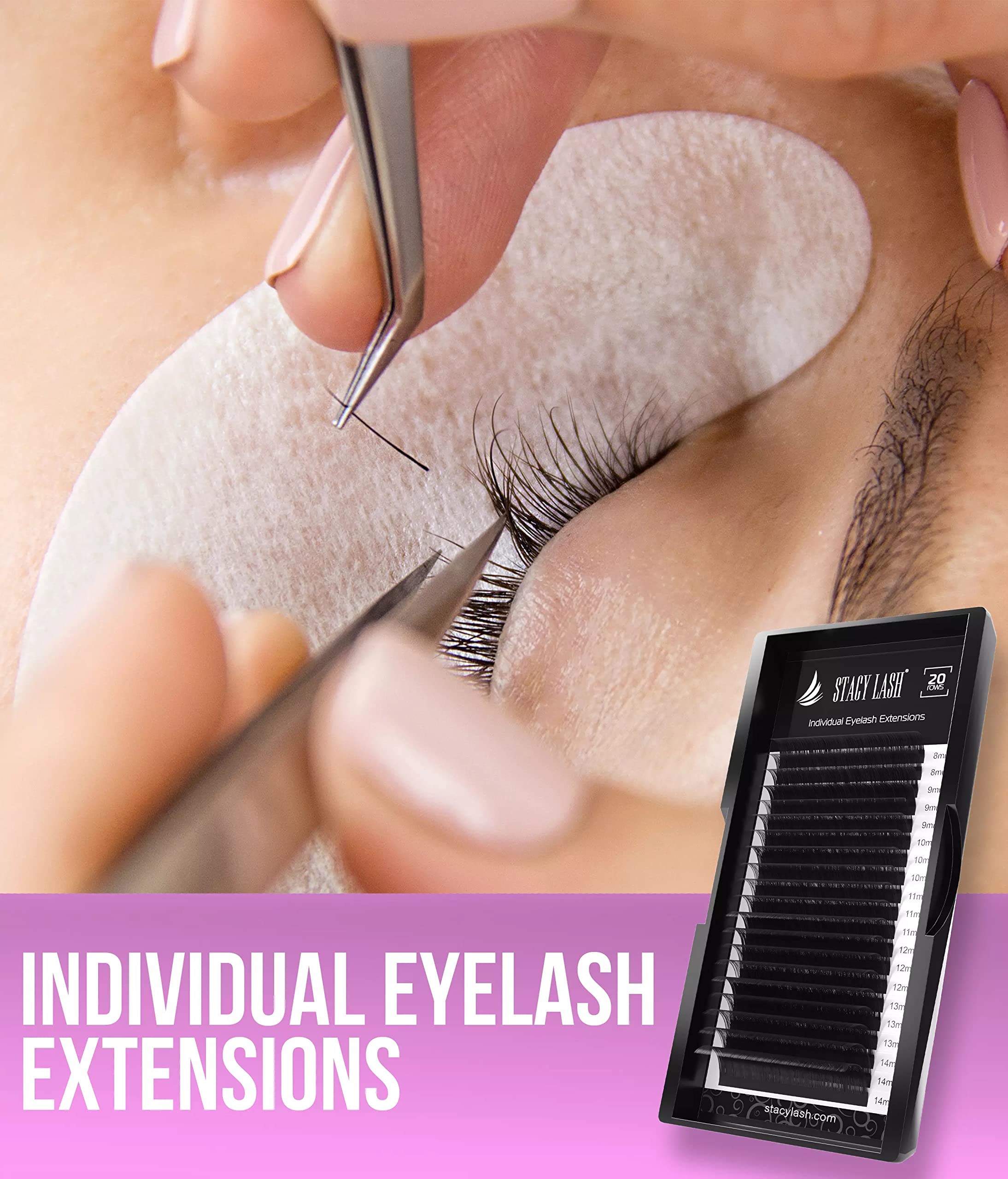 Premium 0.05mm Black Individual Eyelash Extensions - 20 Rows Tray (8-14mm, Curl-B) | Semi-Permanent Lash Kit for Natural Volume & Length | Perfect for Bridal, Party & Daily Makeup Looks