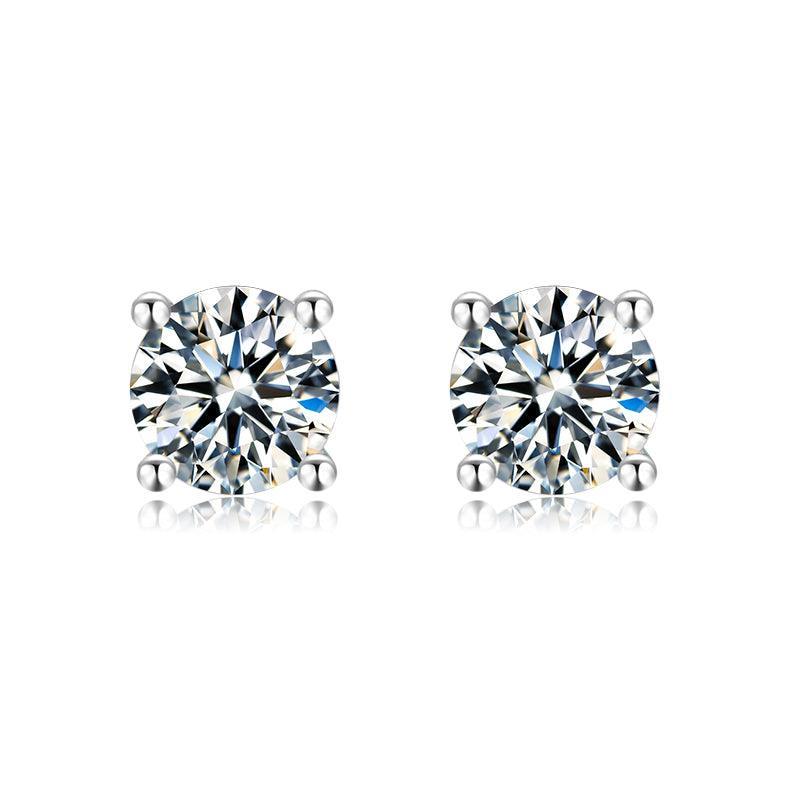 White Moissanite Stud Earrings for Women – Hypoallergenic 14K Gold Plated Cubic Zirconia Earrings | Perfect for Everyday Wear, Weddings & Special Occasions