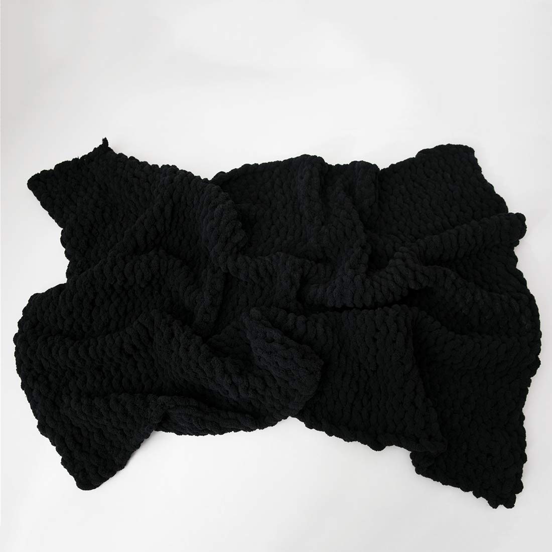Vctops Boho Chenille Chunky Knit Throw Blanket - Super Soft & Warm Hand-Knit Blanket for Couch, Bed, Sofa & Chair - Cozy Home Decor for Winter Nights & Relaxation (Black, 31