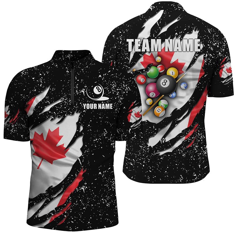 Custom Black & White 8 Ball Pool Jersey for Women - Quarter-Zip Billiard Shirt - Professional Uniform for Tournaments & Casual Play