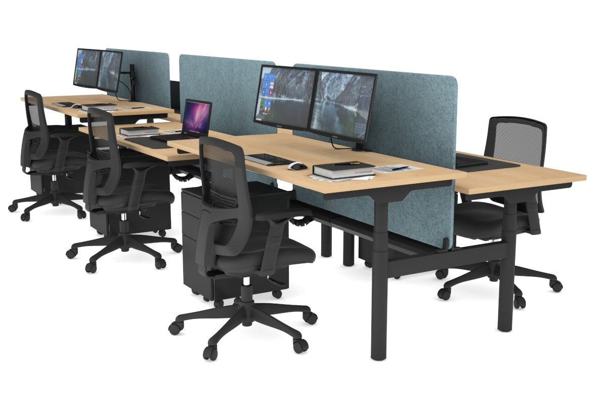 Flexi Premium Height Adjustable 6-Person H Bench Workstation - Black Frame [1800L x 700W] - Ideal for Office, Coworking Spaces & Home Offices