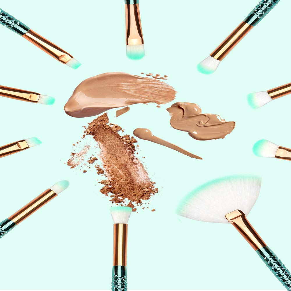 ClubComfort Beauty 10-Piece Professional Makeup Brush Set - Mermaid Eye Brushes for Eyeshadow, Blending, Cream, Powder, Eyebrow, Highlighter & Concealer - Includes Sponge Puff - Perfect for Makeup Artists & Beauty Enthusiasts