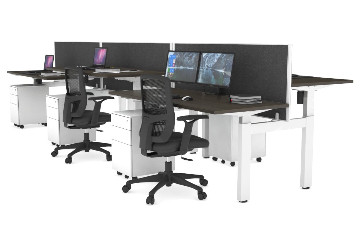 Adjustable Height 6-Person H Bench Workstation with White Frame [1600L x 700W] - Perfect for Office, Coworking Spaces & Home Offices