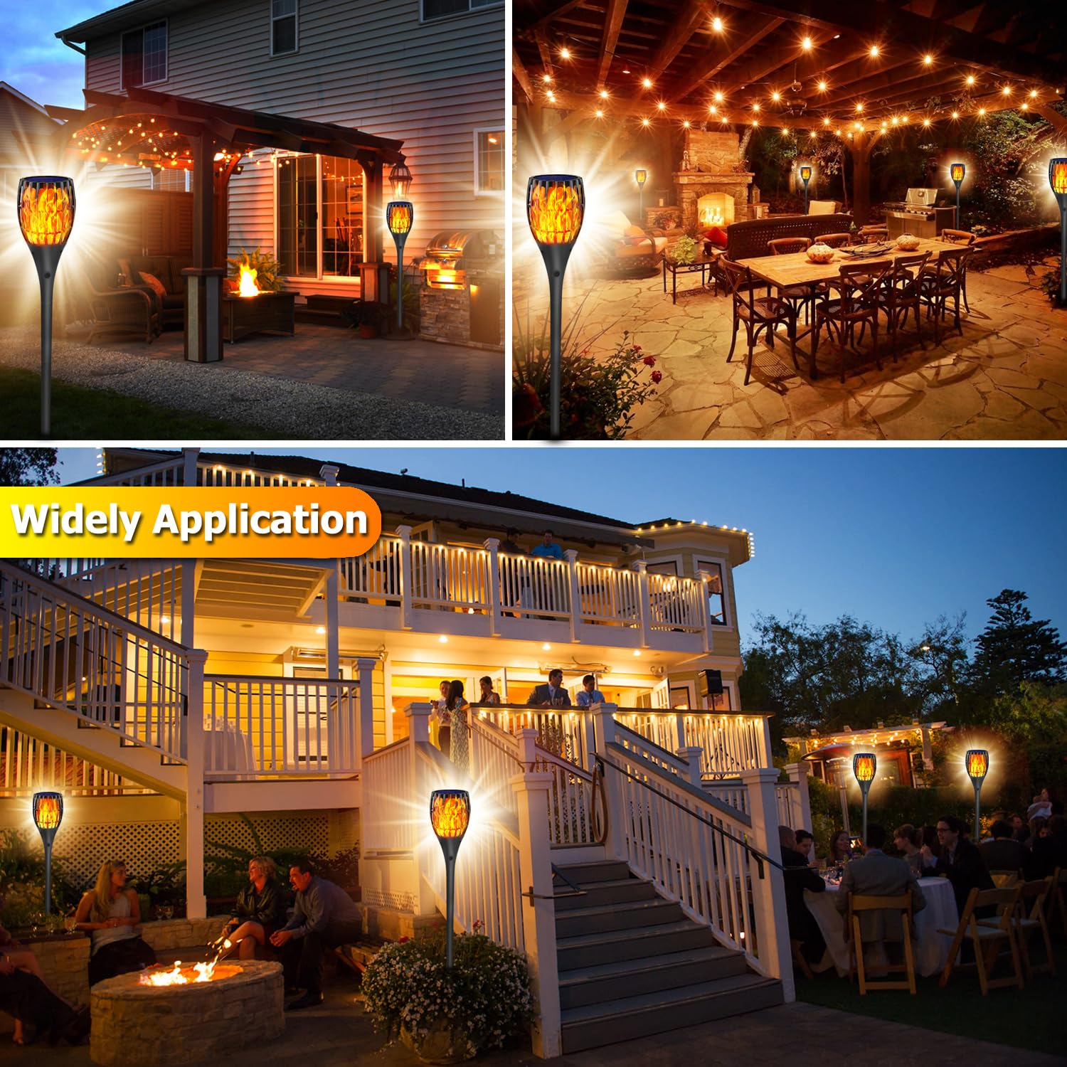 96LED Solar Torch Lights with Flickering Flame - 4 Pack Waterproof Outdoor Solar Lights (IP65) Auto On/Off for Garden, Patio, Yard & Pathway - Perfect for Evening BBQs, Pool Parties & Landscape Lighting