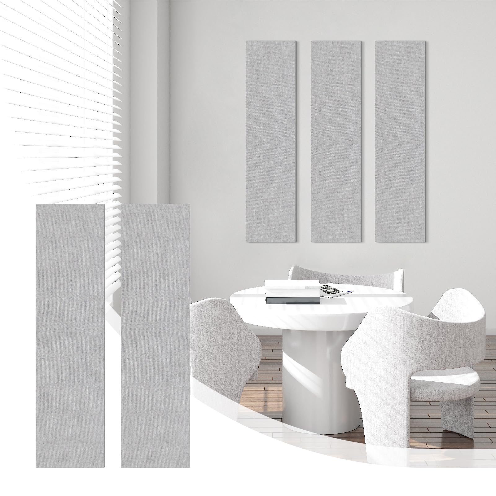 Olanglab 2 Pack Fabric Acoustic Panels 48x12x1 Inch - Sound Absorbing Noise Reducing Wall Panels for Home Studio, Office & Theater - Light Gray Soundproofing Dampening Deadening Foam Panels
