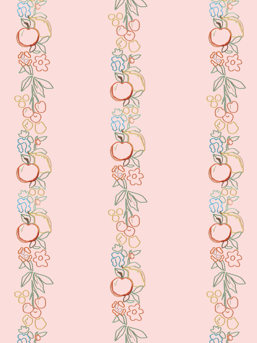Lingua Franca Embroidered Fruit Vines Wallpaper - Light Pink Floral Peel & Stick Wallpaper for Bedroom, Nursery, or Home Decor