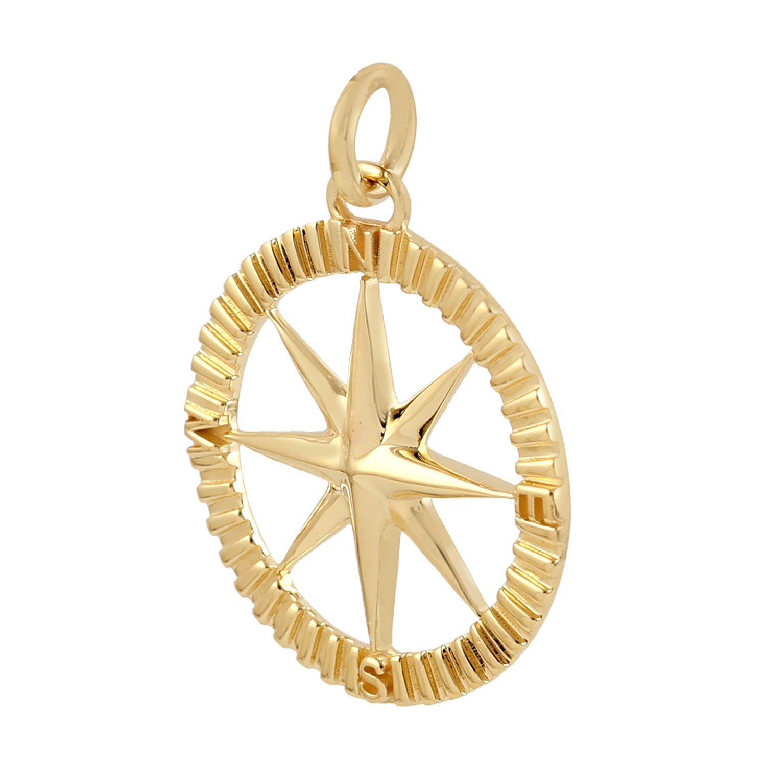 14K Yellow Gold North Star Compass Pendant Necklace - Elegant Celestial Jewelry for Women, Men, Unisex Gift Idea - Perfect for Travelers, Adventurers, Graduation & Anniversary Presents