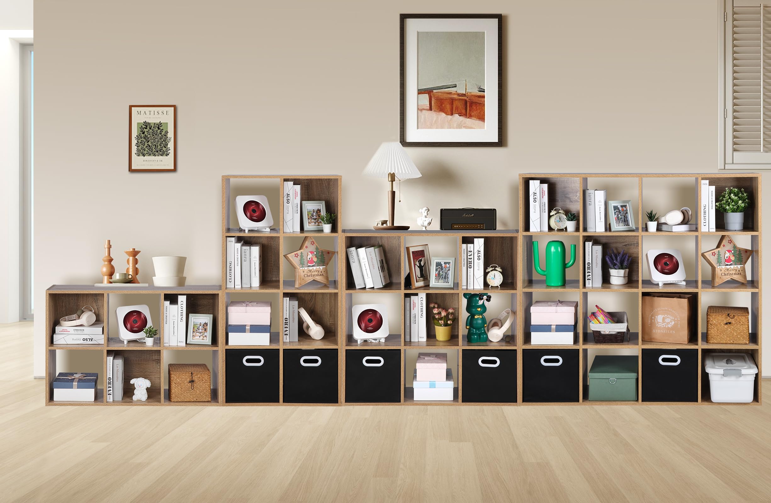8-Cube Storage Bookshelf - Wooden Organizer Shelf for Study, Office & Living Room | Oak Finish Closet Cabinet | Space-Saving Home Decor Unit
