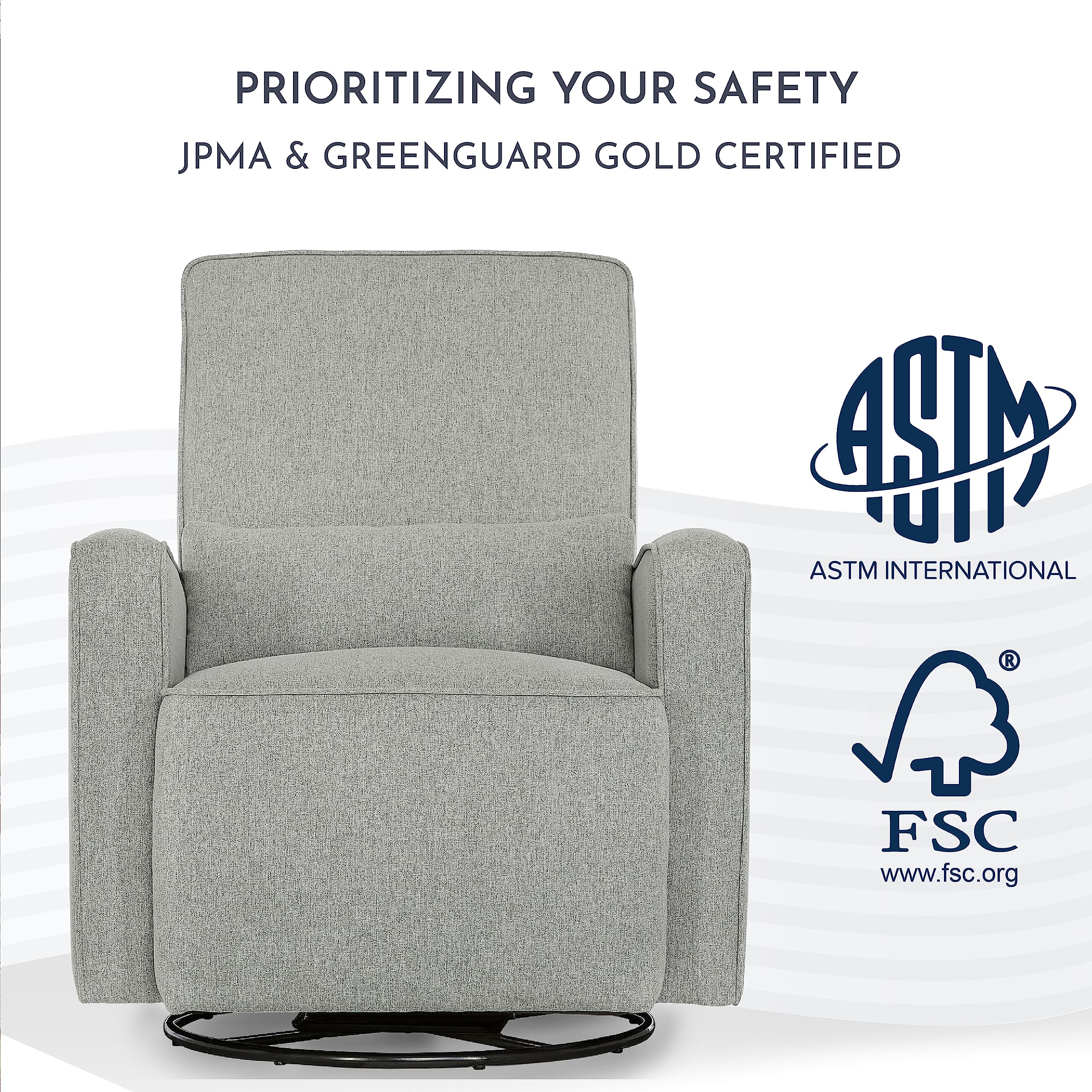 Evolur Holland Upholstered Plush Swivel Glider Chair - Modern Nursery Glider with Tool-Free Assembly, Easy to Clean & Eco-Friendly - Perfect for Baby Nurseries, Breastfeeding & Relaxing in Harbor Color