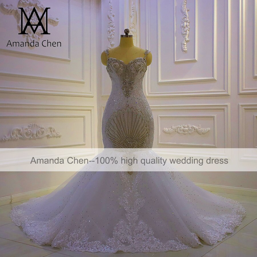 Elegant Crystal Mermaid Wedding Dress with Spaghetti Straps - Perfect for Beach Weddings, Evening Galas, and Formal Events
