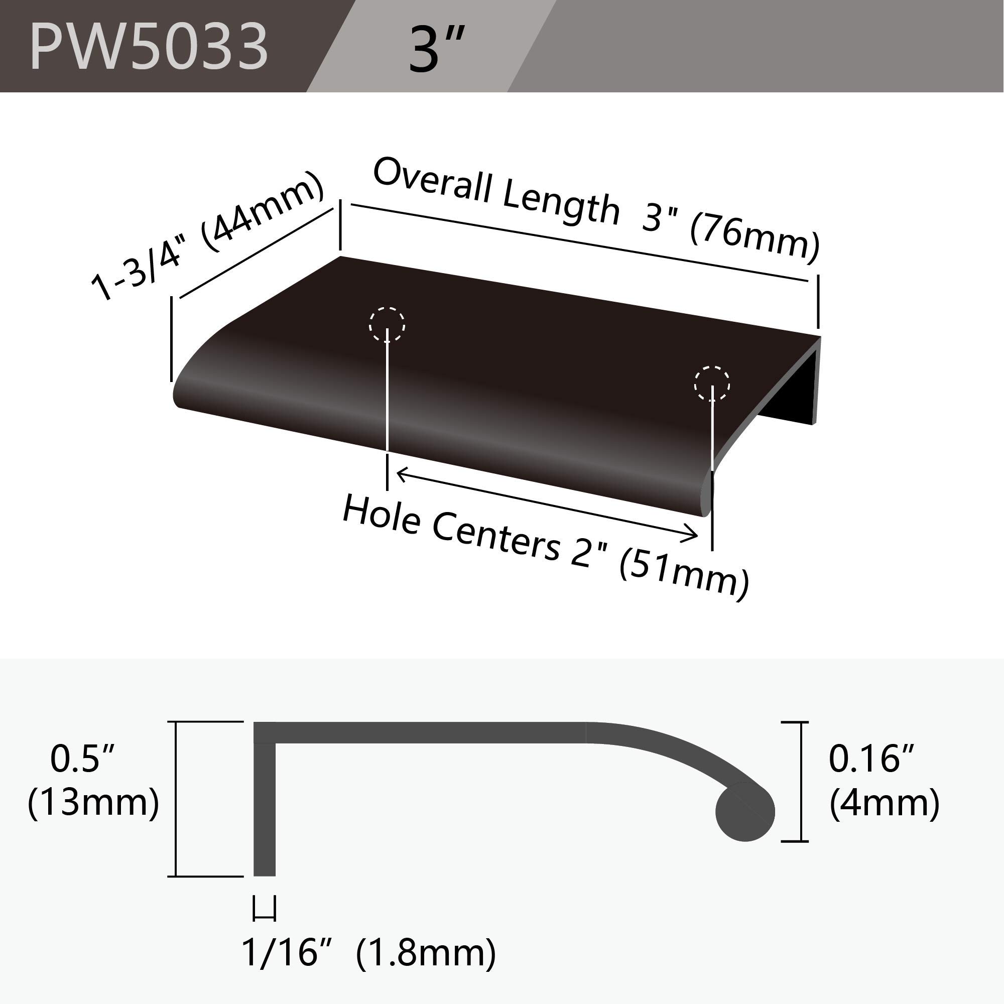 10-Pack Black Concealed Tab Pulls for Cabinets & Drawers - 3