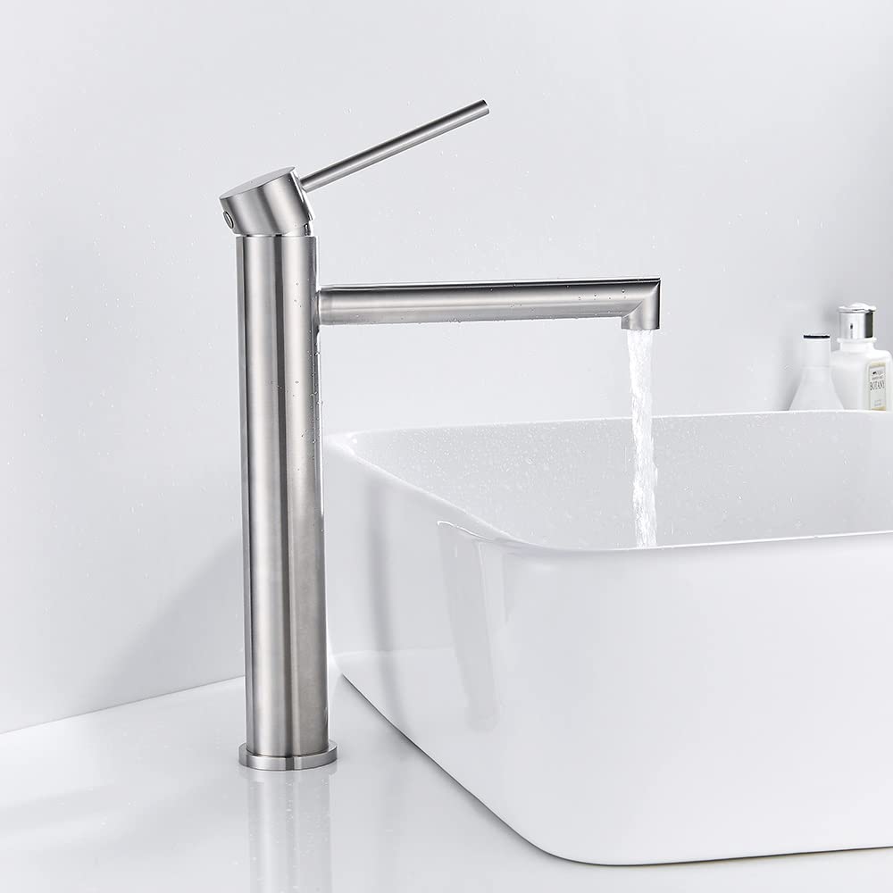 Stainless Steel Single Handle Bathroom Sink Faucet - Hot & Cold Water Mixer Tap for Home, Kitchen, Hotel - Free Hose Included - Perfect for Modern Bathrooms & Vanities