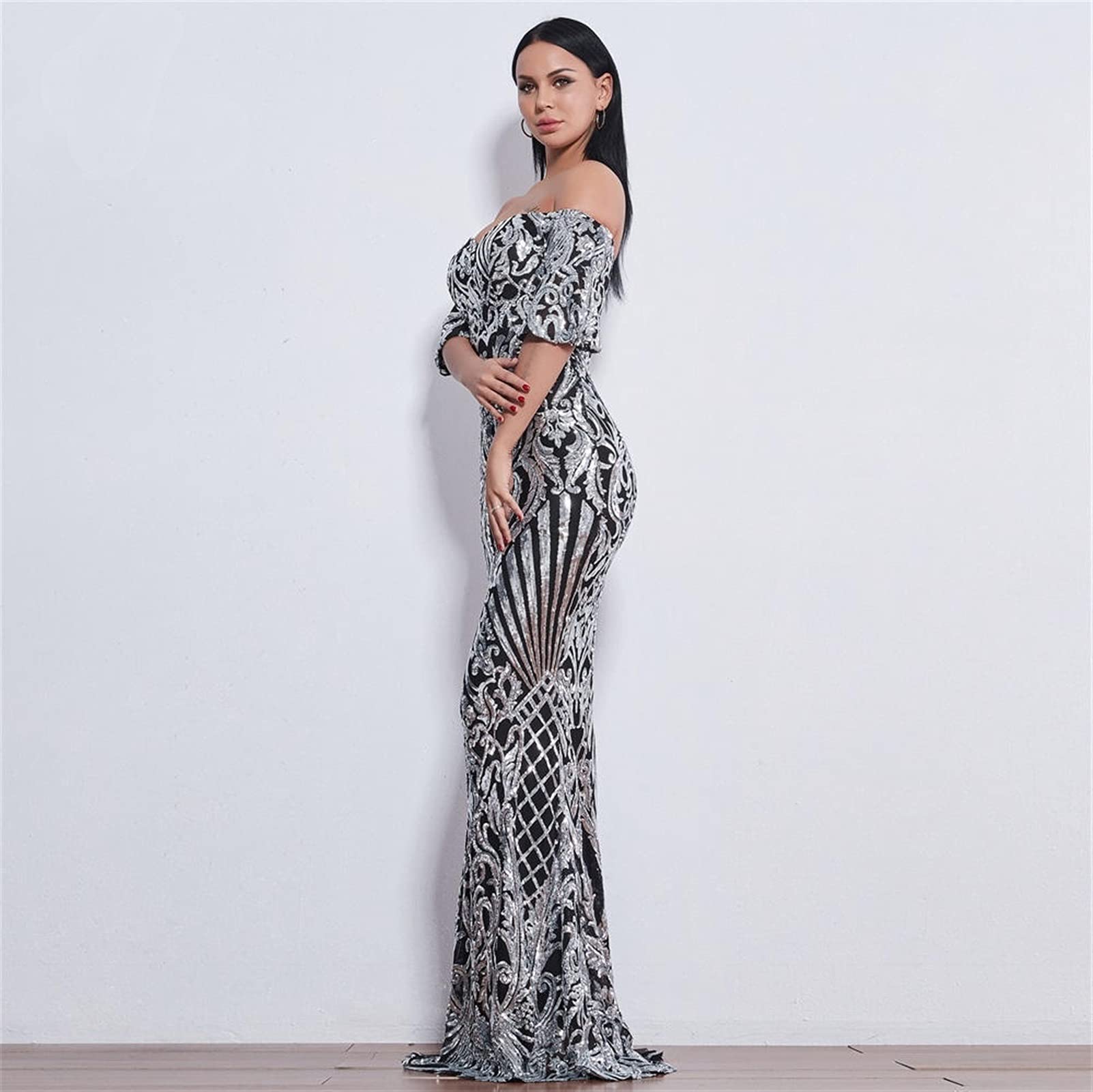 LYNLYN Women's Elegant Luxury Long Ball Gown Evening Dress - Cocktail Party, Wedding Guest, Formal Gala, Prom Night (Color: Black, Size: S)