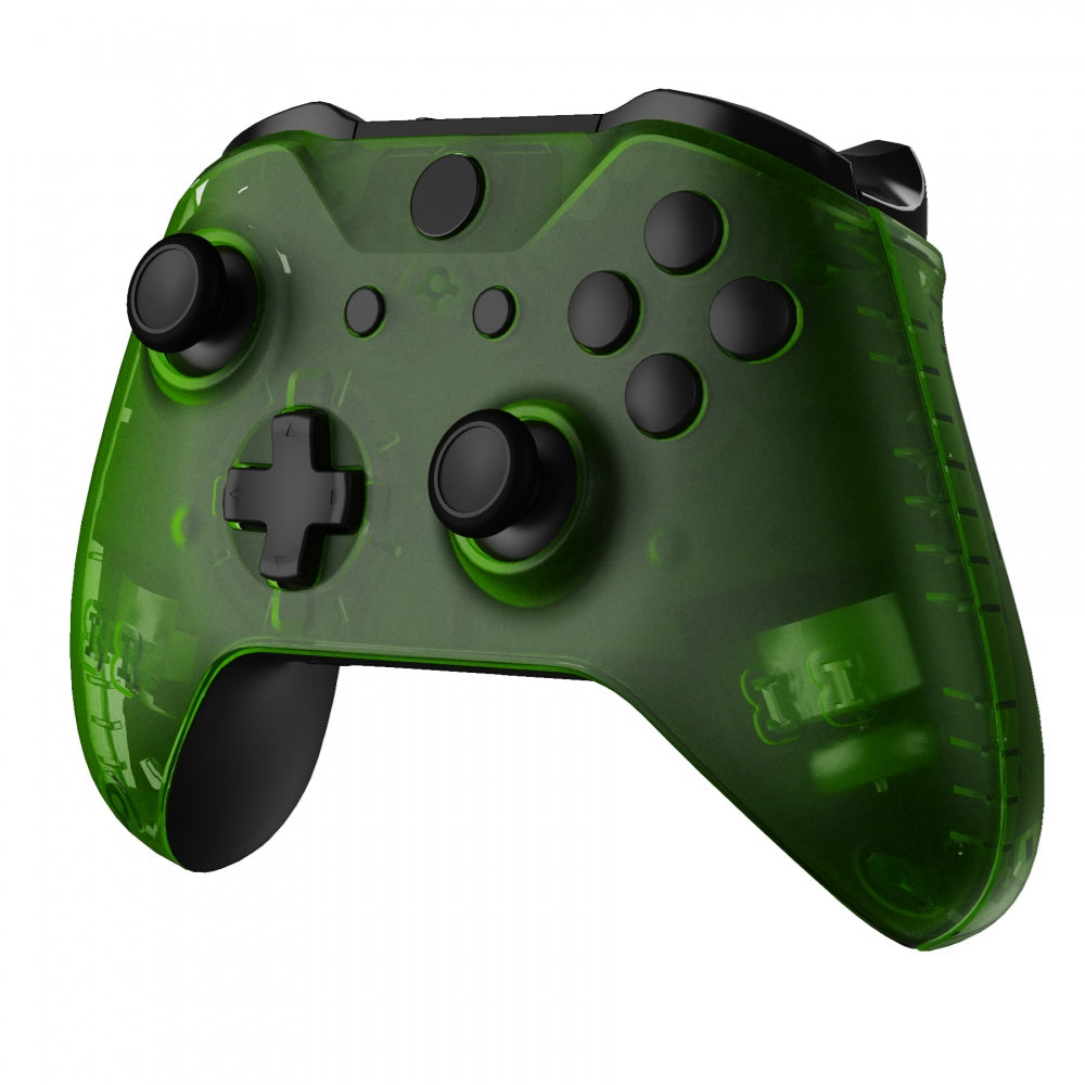 eXtremeRate Clear Green Top Shell & Front Housing Faceplate Replacement for Xbox One X & One S Controller (Model 1708) - Includes Side Rails Panel - Perfect for Gaming, Customization & Repair