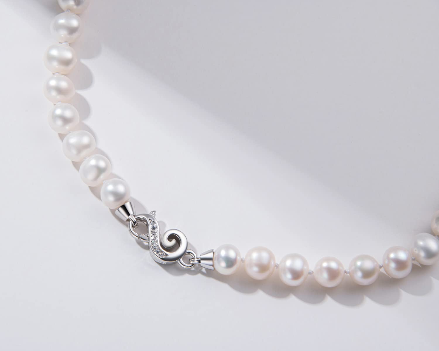 DENGGUANG White Round Freshwater Cultured Pearl Necklace for Women - 925 Sterling Silver Clasp, 18/20/36 Inch Length - Elegant Wedding, Anniversary & Bridal Jewelry Gift - Perfect for Formal Events, Date Nights & Special Occasions
