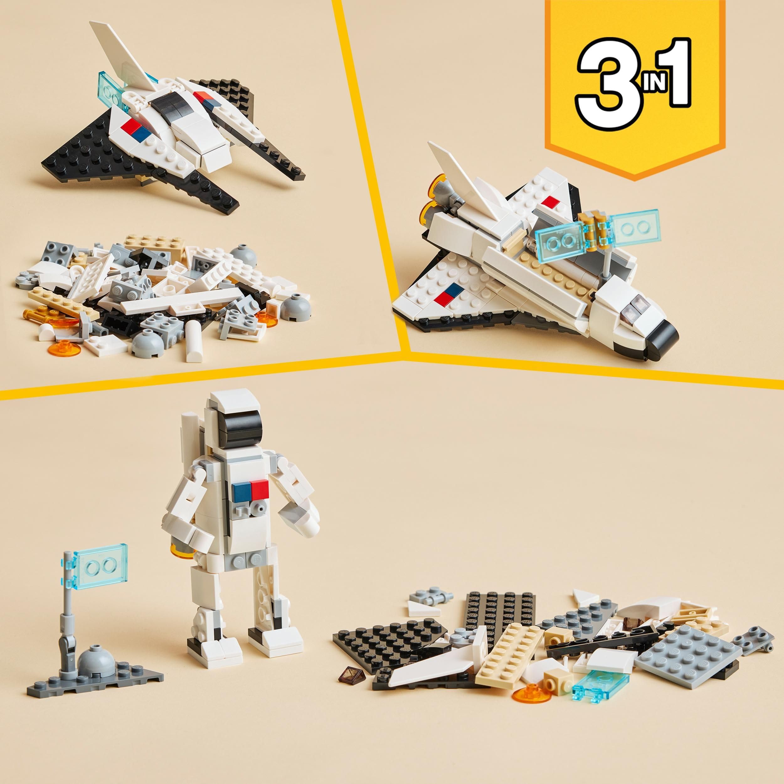 LEGO Creator 3-in-1 Space Shuttle Building Kit - STEM Educational Toy for Kids Ages 6+ | Build Spaceship, Astronaut or Space Station | Perfect Birthday & Holiday Gift for Boys & Girls - 31134 | Fun Space Exploration Play for Creative Learning