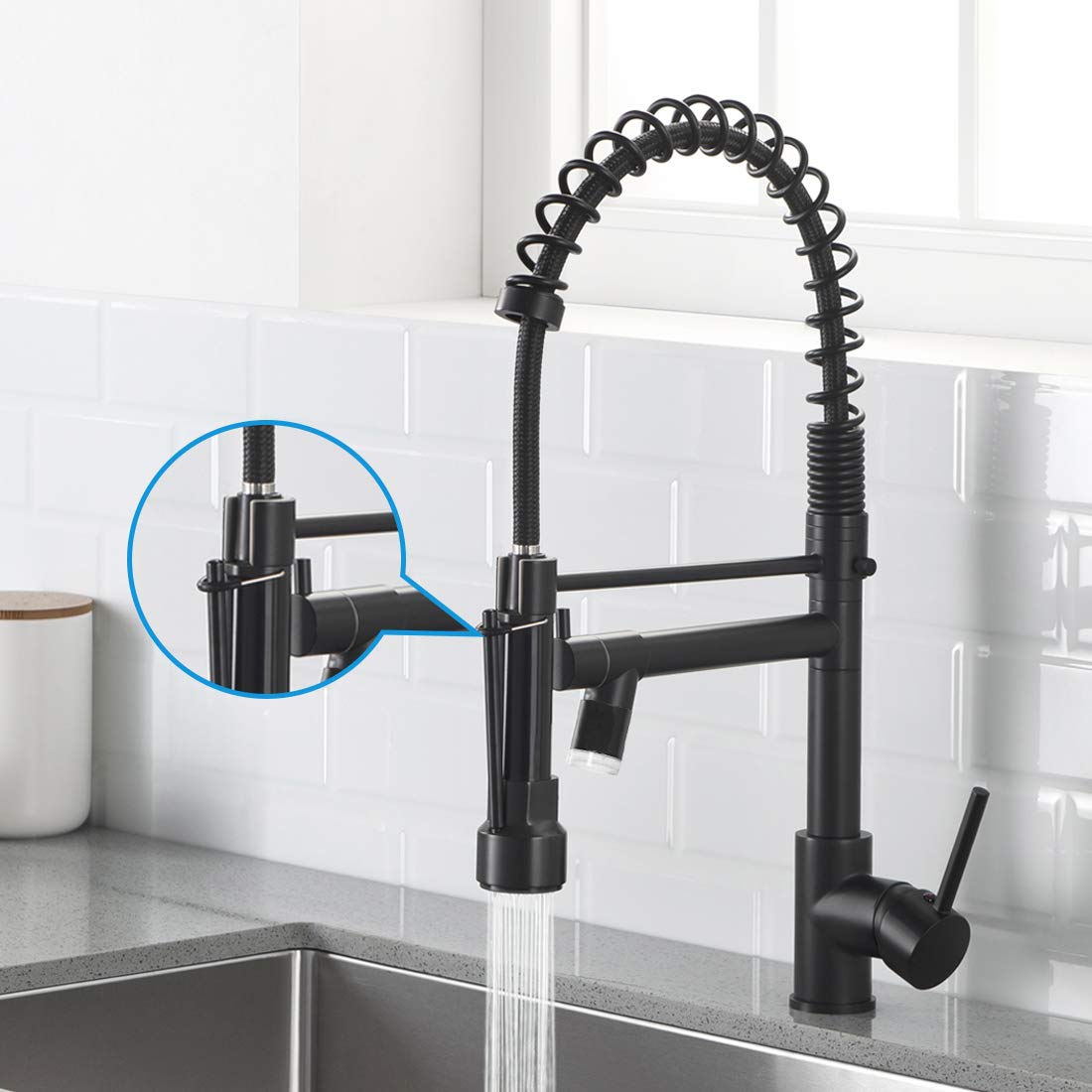 Commercial Black Kitchen Faucet with Pull Down Sprayer & LED Light - Single Handle High Arc Brushed Nickel Sink Faucet for Restaurant, Bar, and Home Kitchen Use